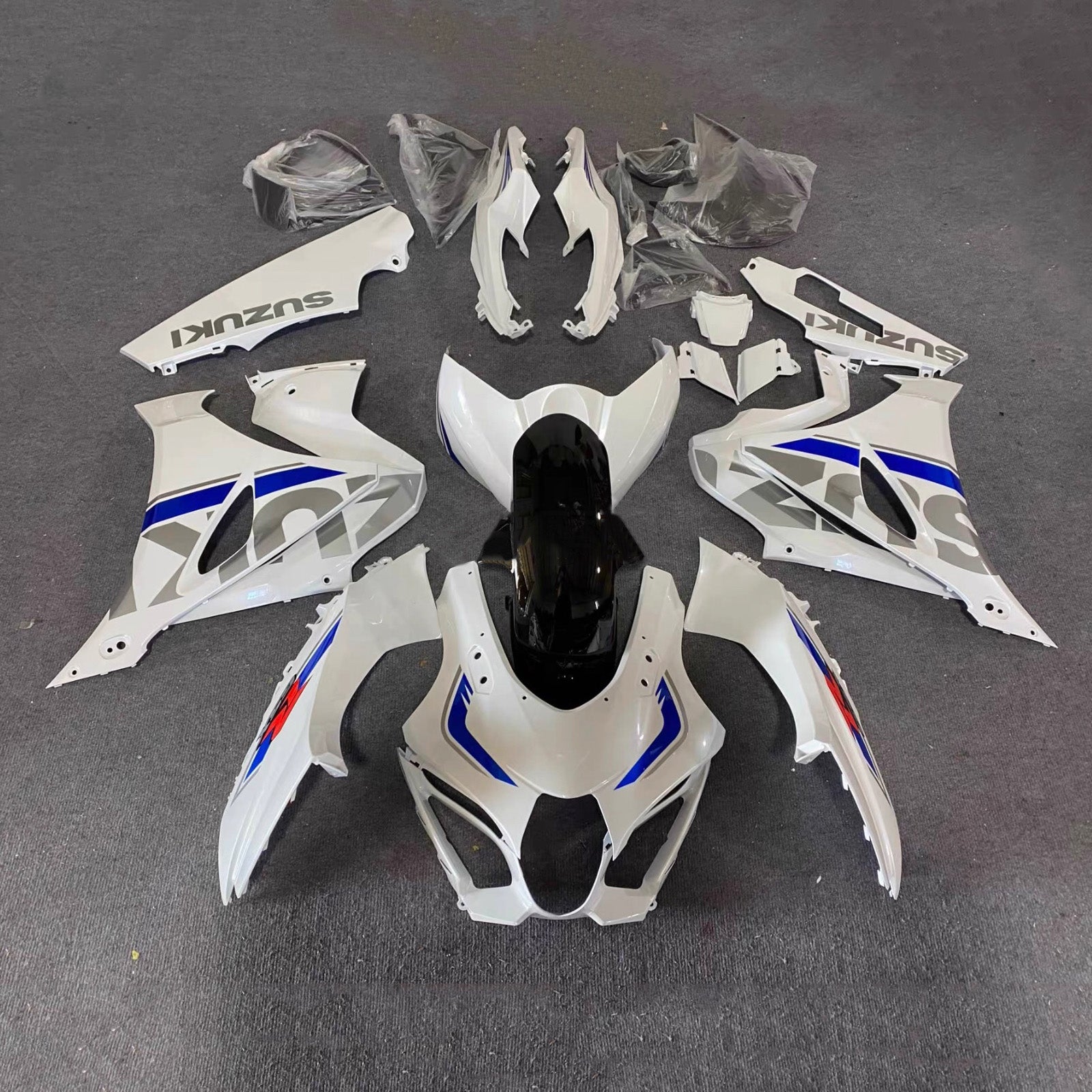 Amotopart 2017-2025 Suzuki GSXR1000 White Gray Blue Fairing Kit