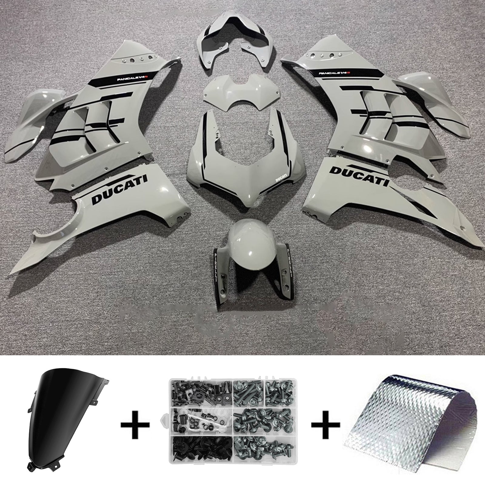 Kit de carénage Amotopart Ducati Panigale 20-21 V4 V4S & 21-22 V4SP & 19-22 V4R noir blanc