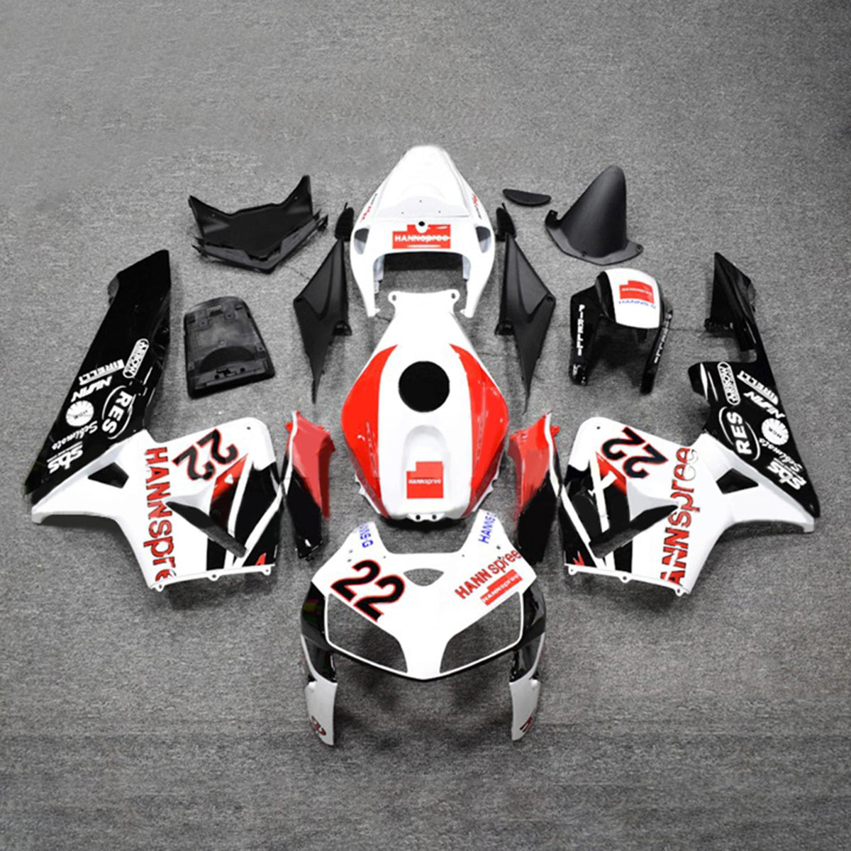 Amotopart 2005-2006 Honda CBR600RR White Black Red Fairing Kit