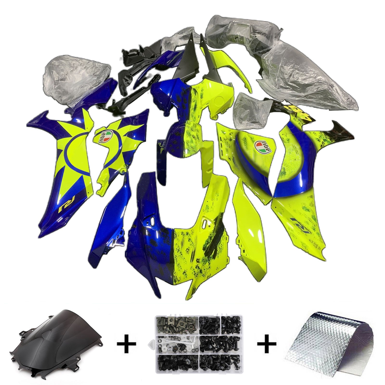 Amotopart 2020-2024 Yamaha YZF R1 Kit de carénage bleu jaune