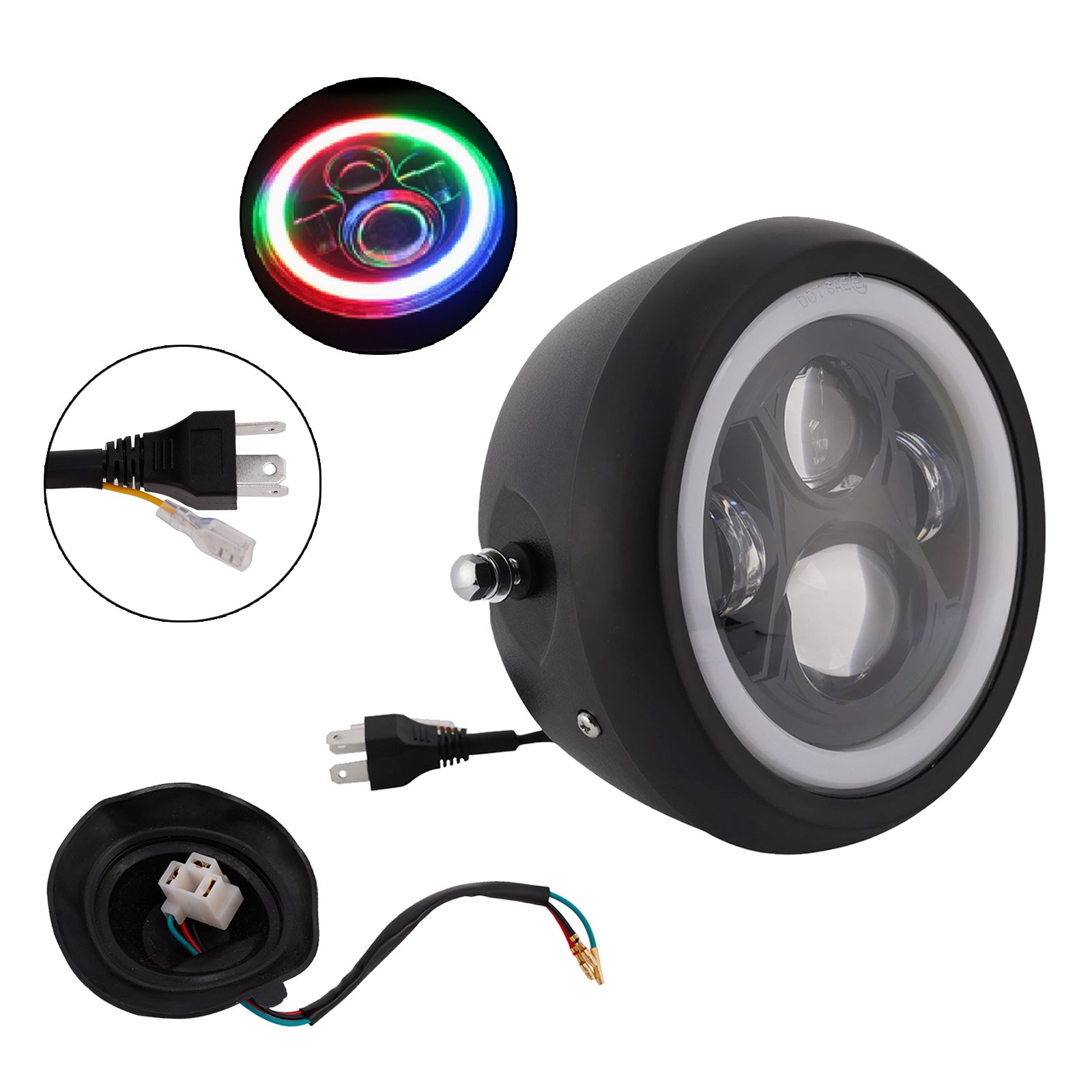 7.5" Motorcycle Spotlight Headlight Led 4000lm For Cruise Cafe Racer Chrome
