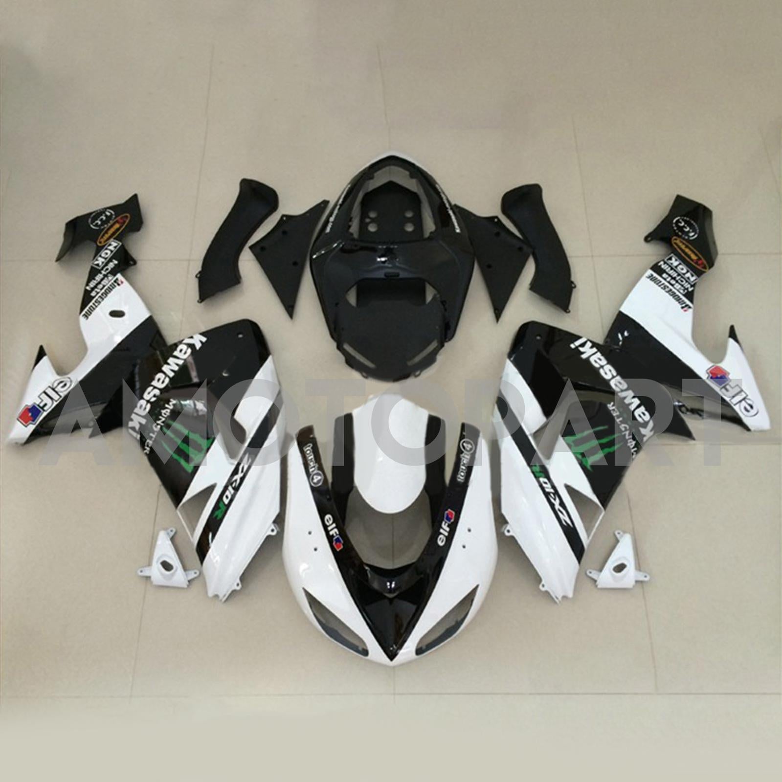 Amotopart 2006-2007 Kawasaki ZX10R Black&White Fairing Kit
