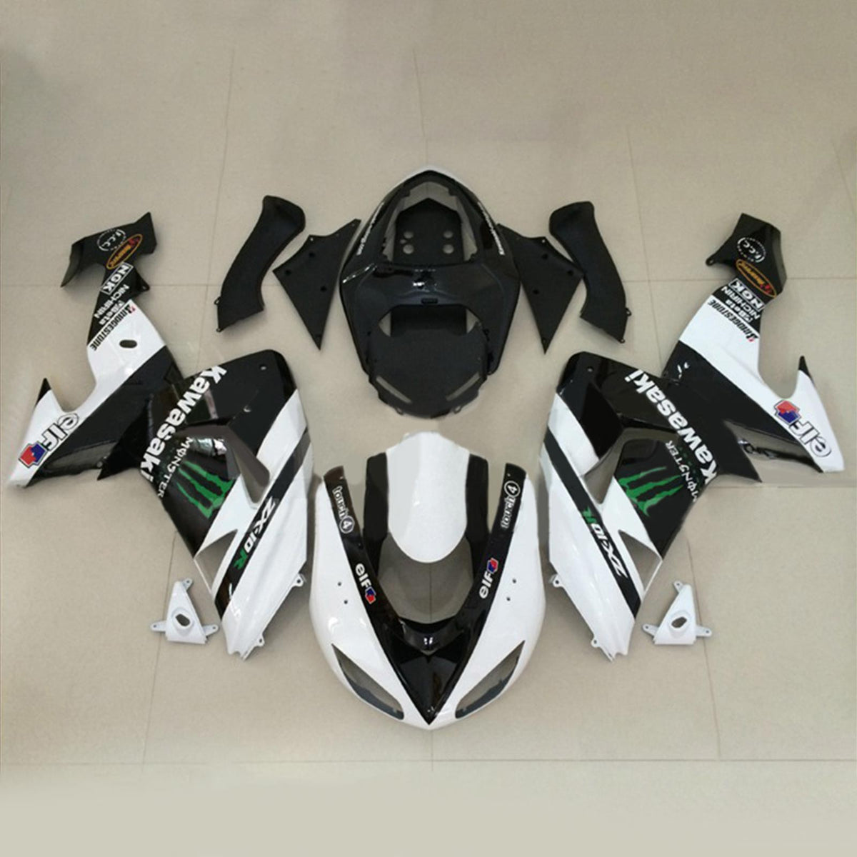 Amotopart 2006-2007 Kawasaki ZX10R Kit de carénage noir et blanc