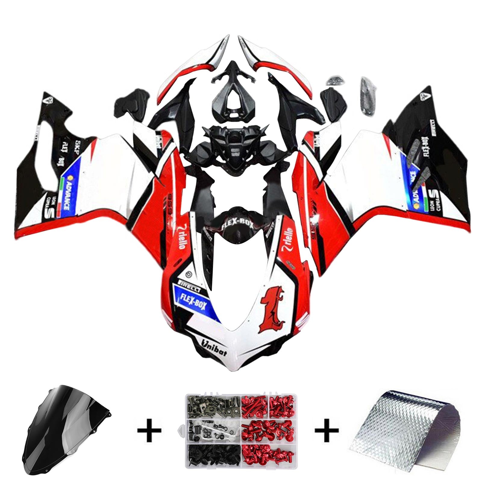 Amotopart 2015-2020 Kit carena Ducati 1299 959 Rosso&amp;Bianco Style7