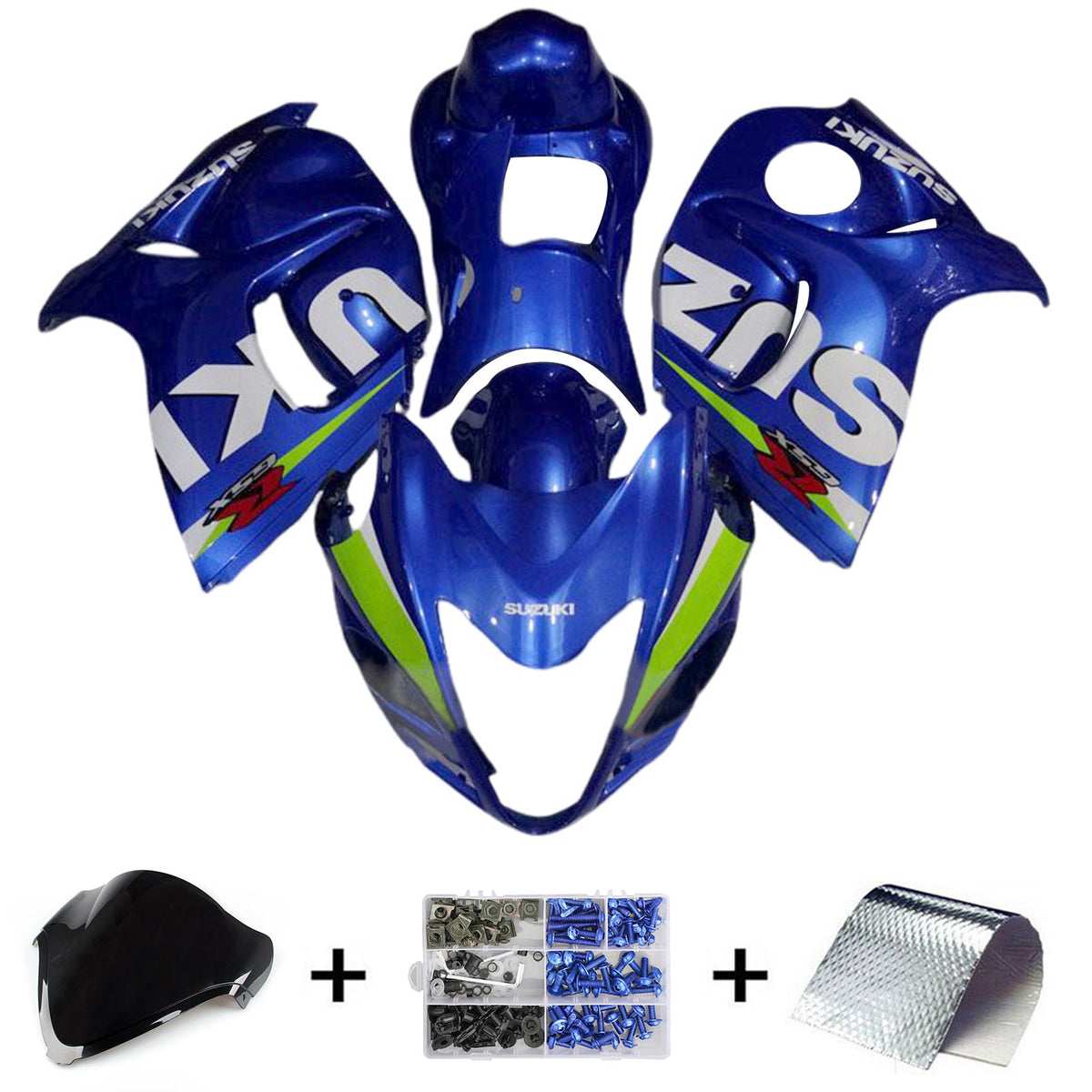 Amotopart 2008-2020 GSX1300R Hayabusa Suzuki Kit de carénage bleu et vert