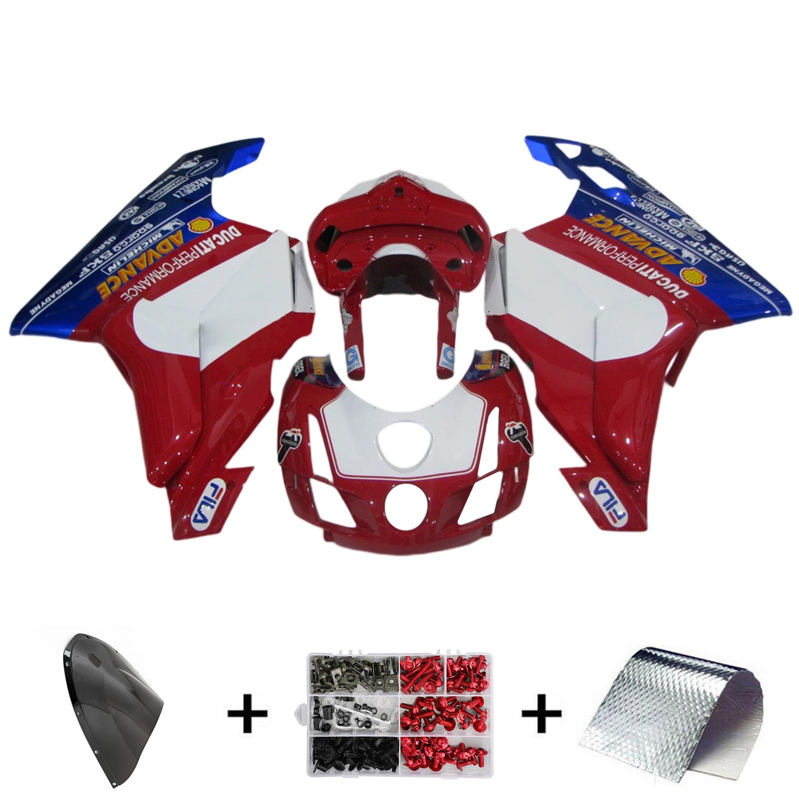 Amotopart 2003 2004 Ducati 999 749 Kit de carenado rojo y azul