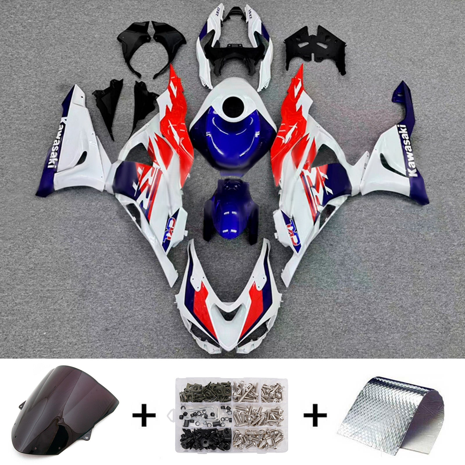 Amotopart 2024-2025 Kawasaki ZX-6R White Red Blue Fairing Kit