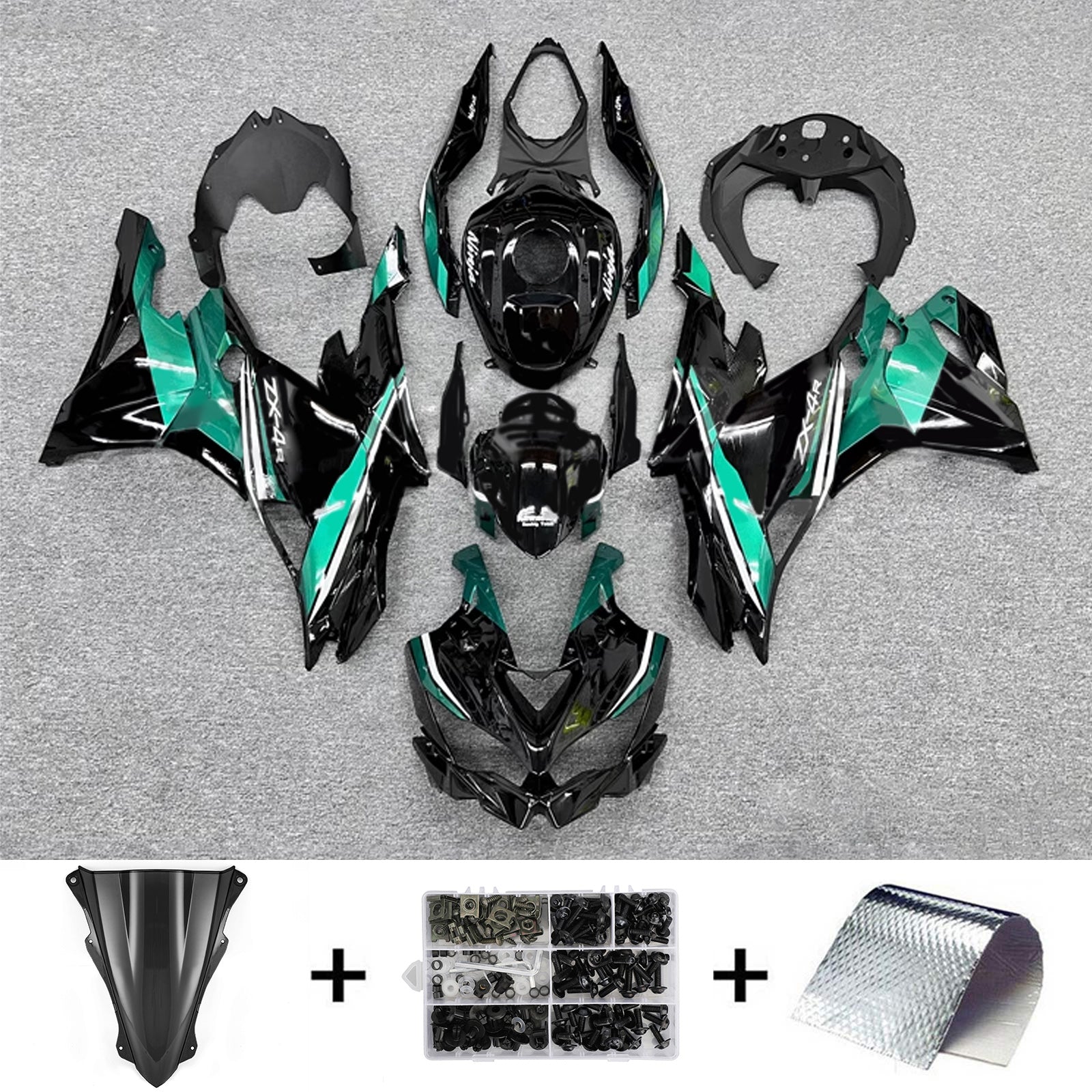 Amotopart 2019-2024 Ninja ZX-25R ZX-4R ZX-4RR Kawasaki グリーン&ブラック フェアリングキット