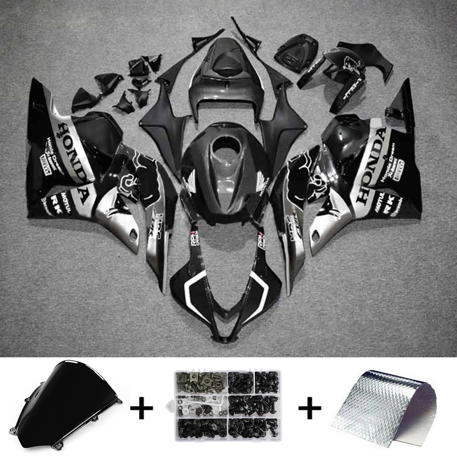 Amotopart Verkleidungssatz für Honda CBR600RR, Karbonfaser, Schwarz/Weiß, 2009–2012