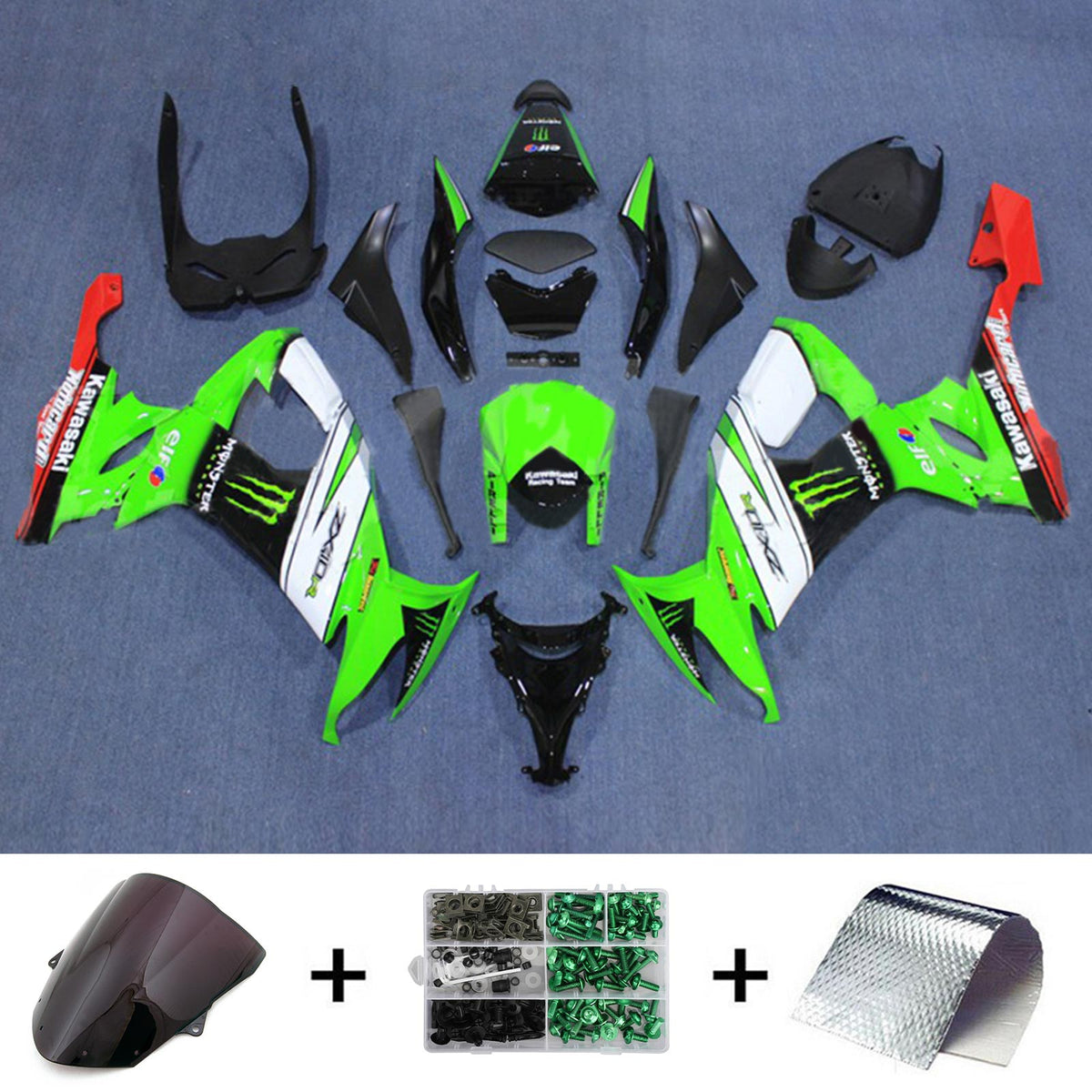 Amotopart 2008-2010 Kit carena Kawasaki ZX10R verde e rosso Style1