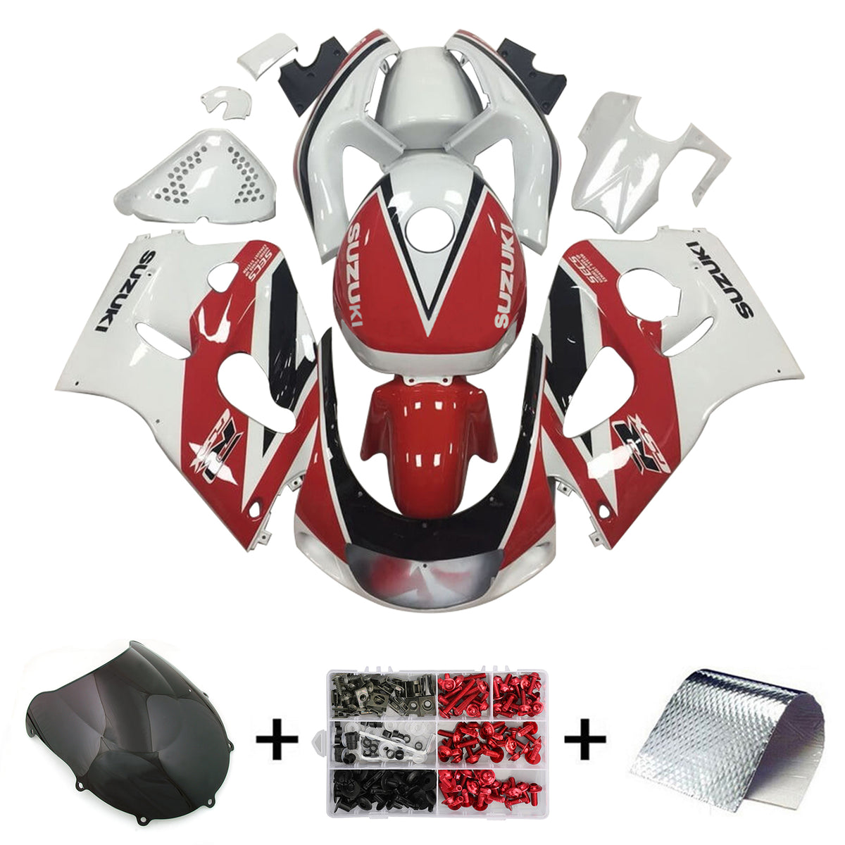 Amotopart Suzuki GSXR600 1996-2000 GSXR750 1996-1999 Kit de carenado blanco y rojo Style3