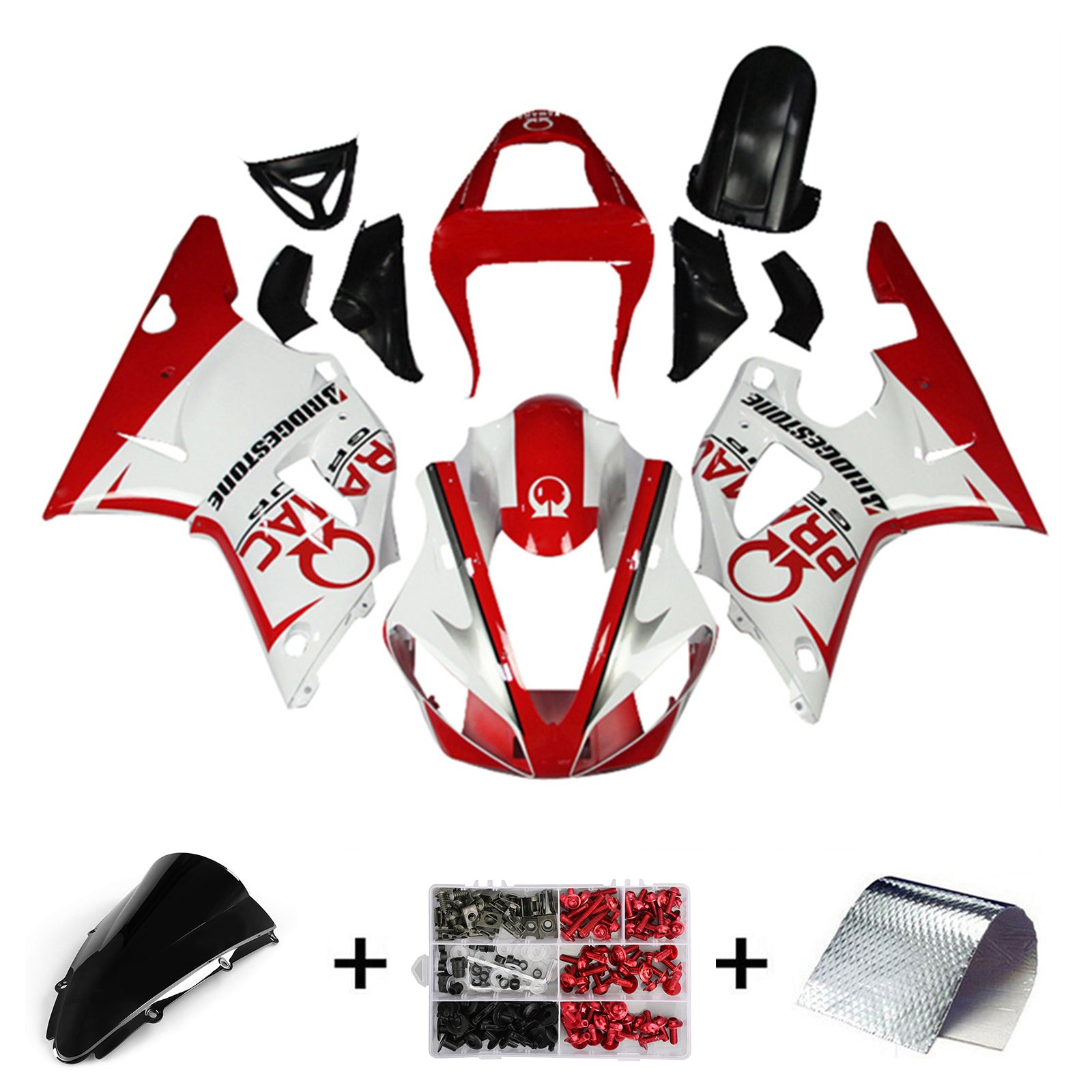 Amotopart 2000-2001 YZF 1000 R1 Yamaha Rojo y Blanco Style5 Kit de carenado