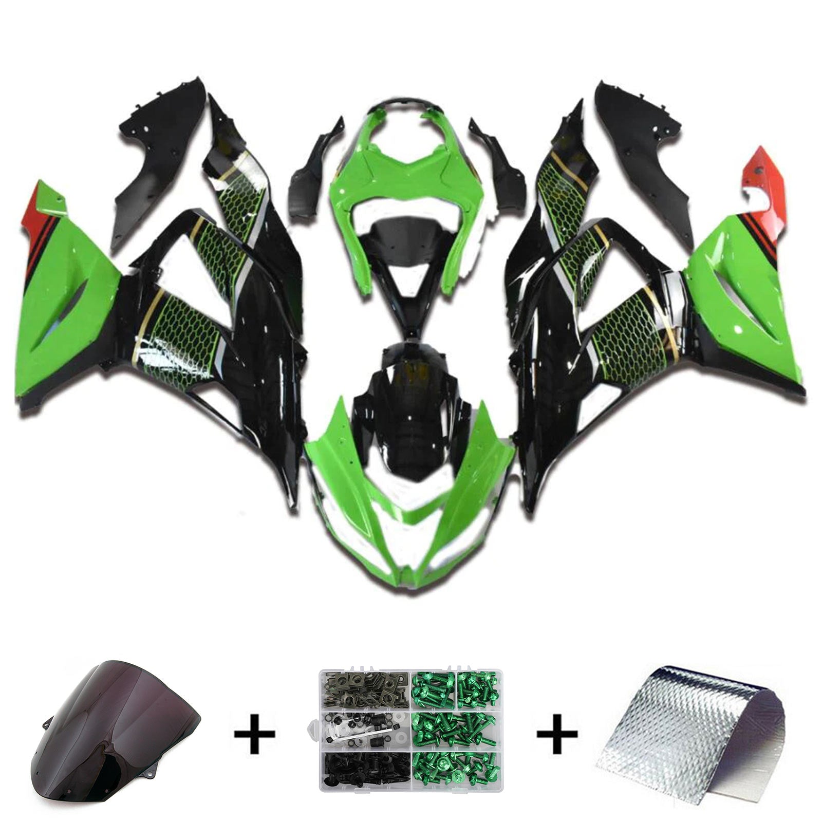 Kit carena Amotopart 2013-2018 Kawasaki ZX6R 636 nero verde