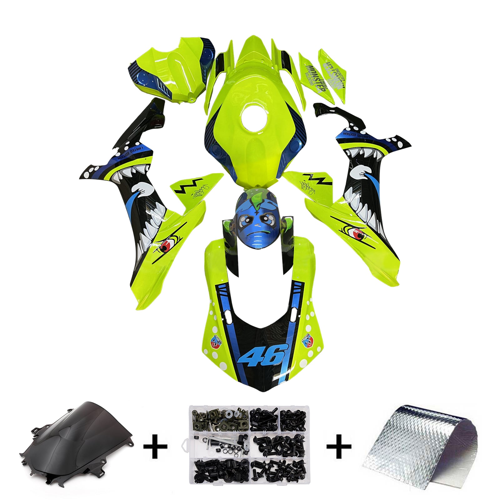 Amotopart 2015-2019 Yamaha YZF-R1 Yellow & Black Fairing Kit