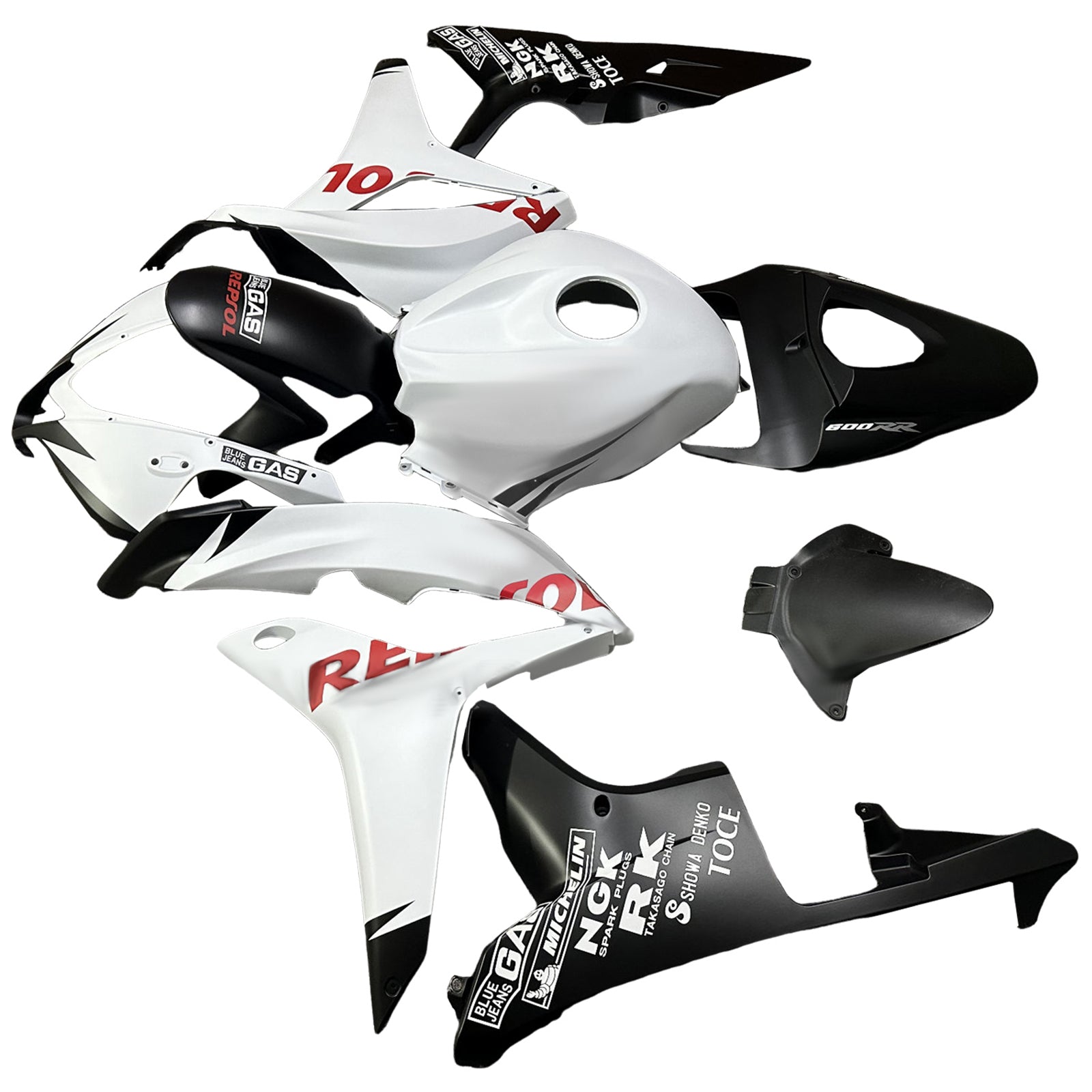 Amotopart 2007-2008 Honda CBR600RR Matte Black White Fairing Kit