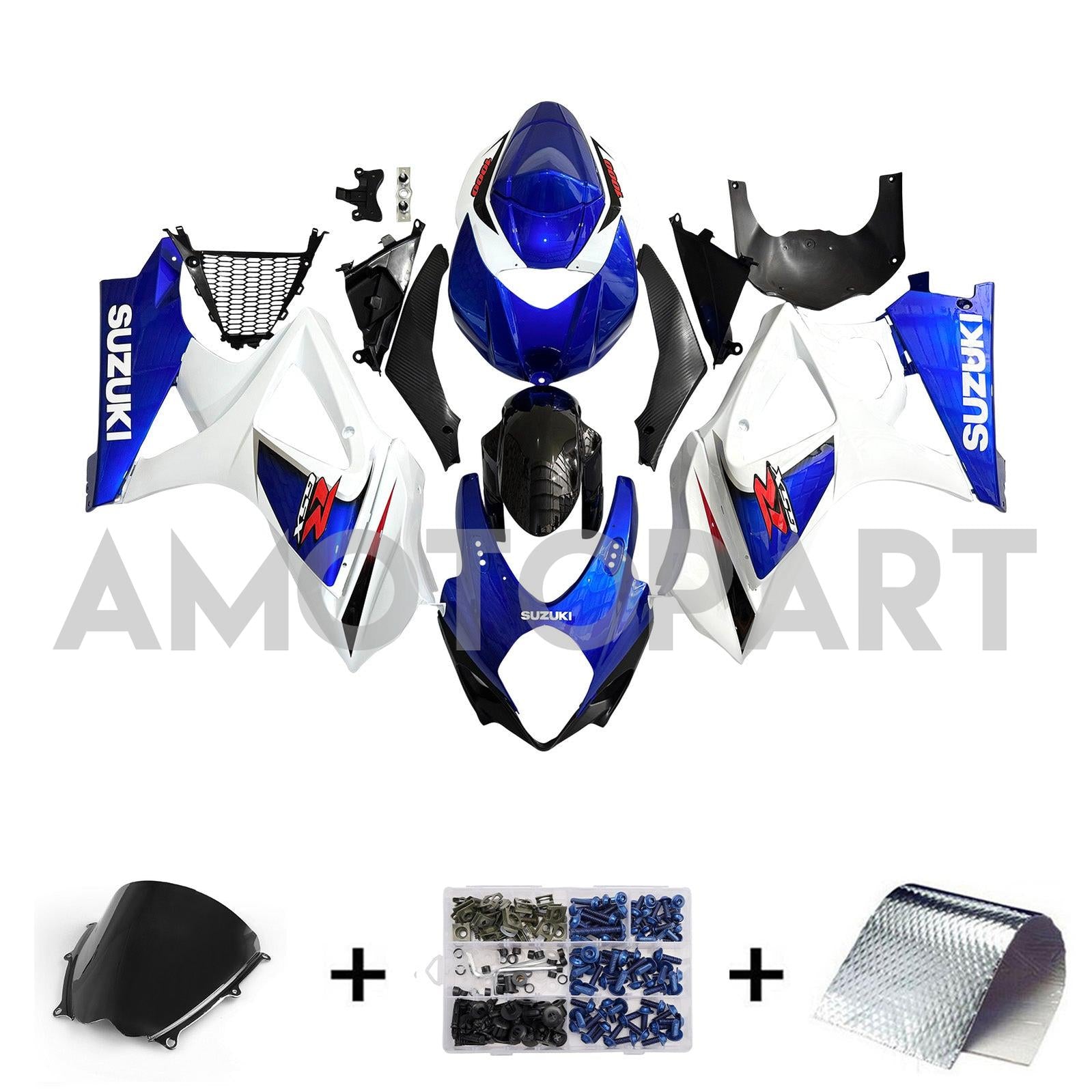 Amotopart 2007-2008 Suzuki GSXR1000 Blue White Black Fairing Kit