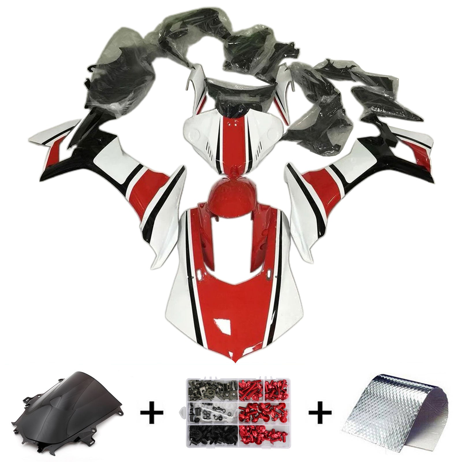 Amotopart 2020-2024 Yamaha YZF R1 White Black Red Fairing Kit