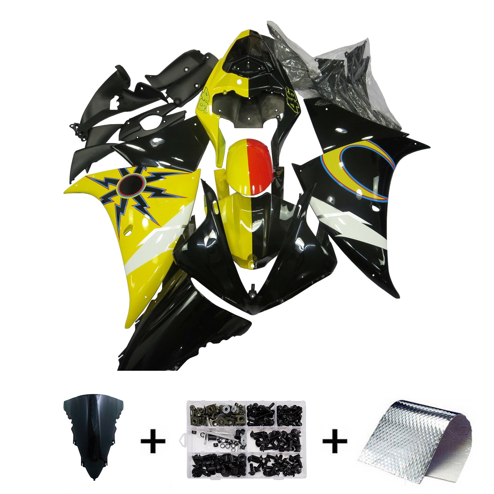 Amotopart 2012-2014 Yamaha YZF-R1 Black Yellow Fairing Kit