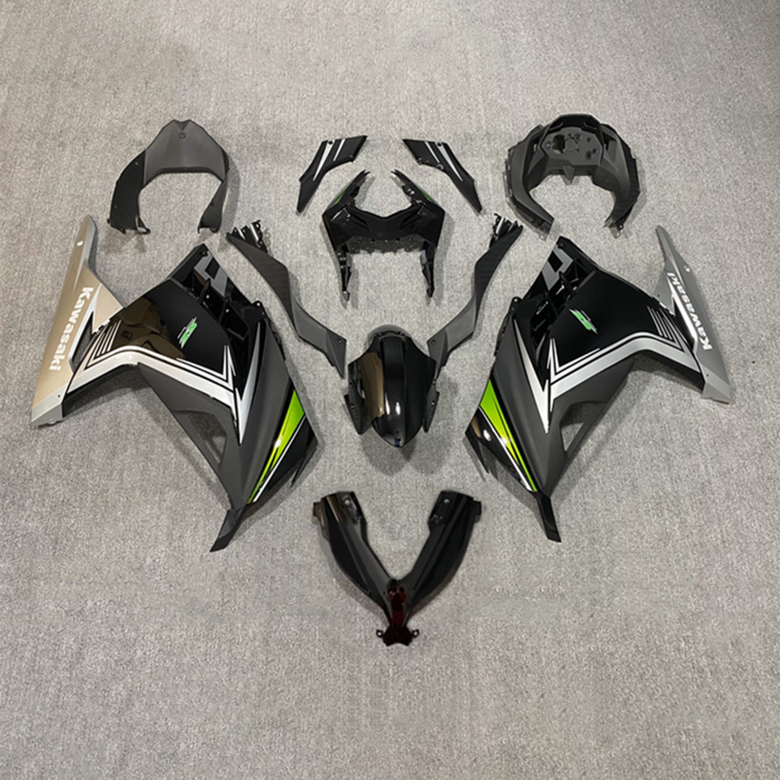 Amotopart 2013-2024 Kit carena Kawasaki EX300/Ninja300 Nero&amp;Verde Style2