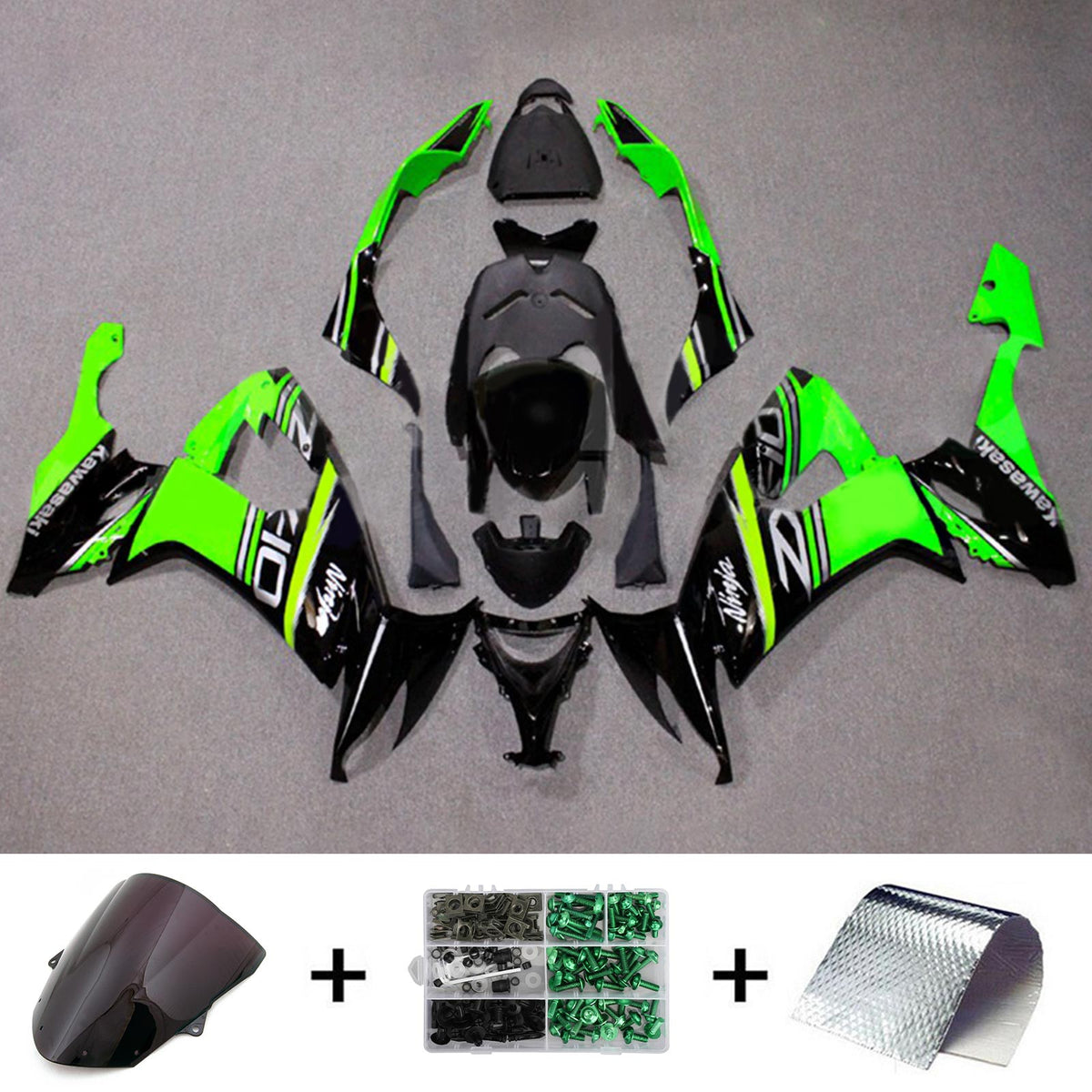 Amotopart 2008-2010 Kawasaki ZX10R Kit de carenado verde y negro Style4