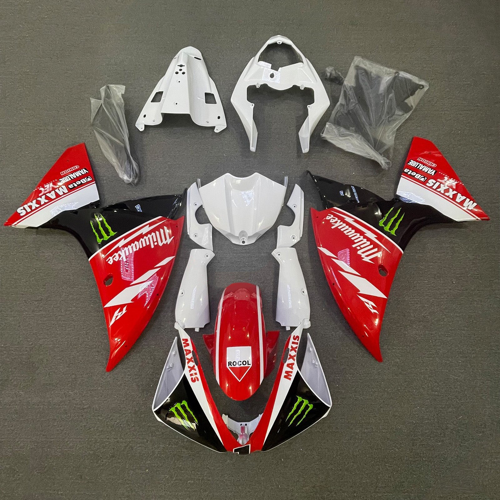 Amotopart 2012-2014 Yamaha YZF 1000 R1 Kit de carenado rojo negro blanco