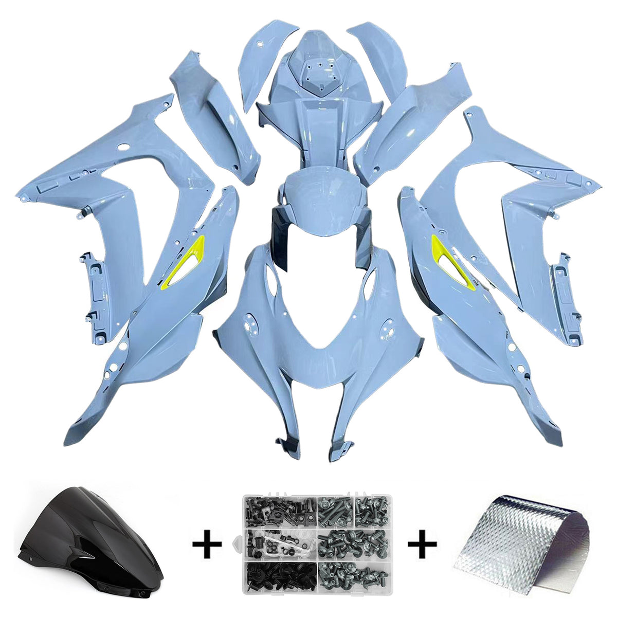 Amotopart 2016-2020 Kawasaki ZX-10R Blue White Fairing Kit