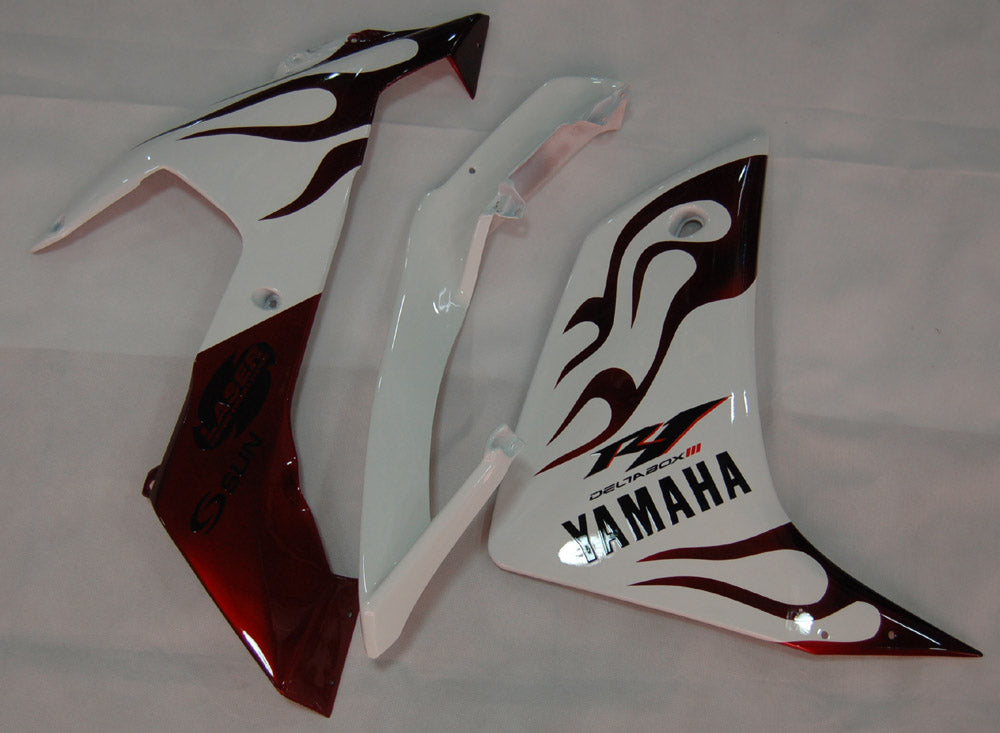 Amotopart 2007-2008 Yamaha YZF 1000 R1 White with Flame Fairing Kit