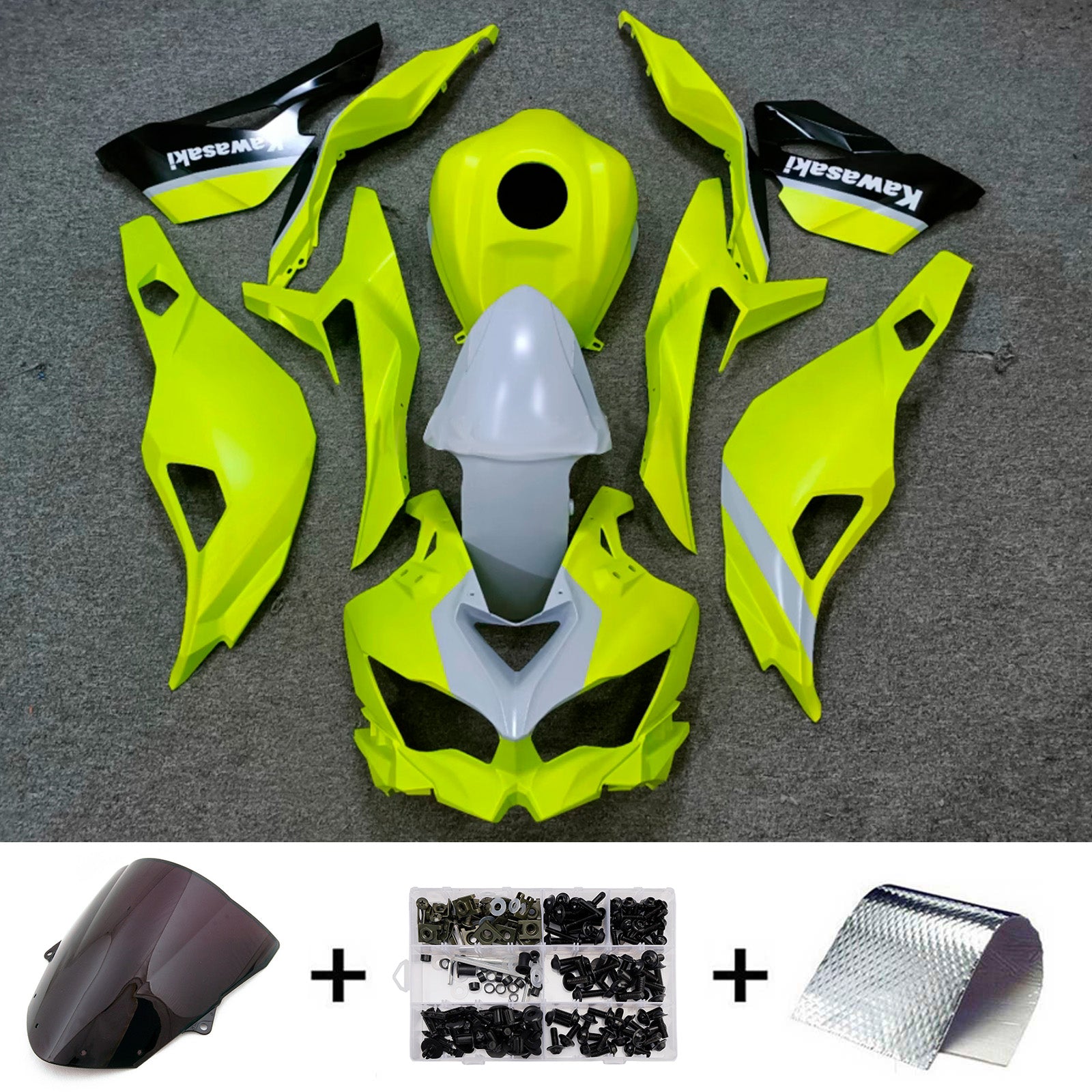 Amotopart 2024-2025 Kawasaki ZX-6R Neon Yellow Gray Fairing Kit