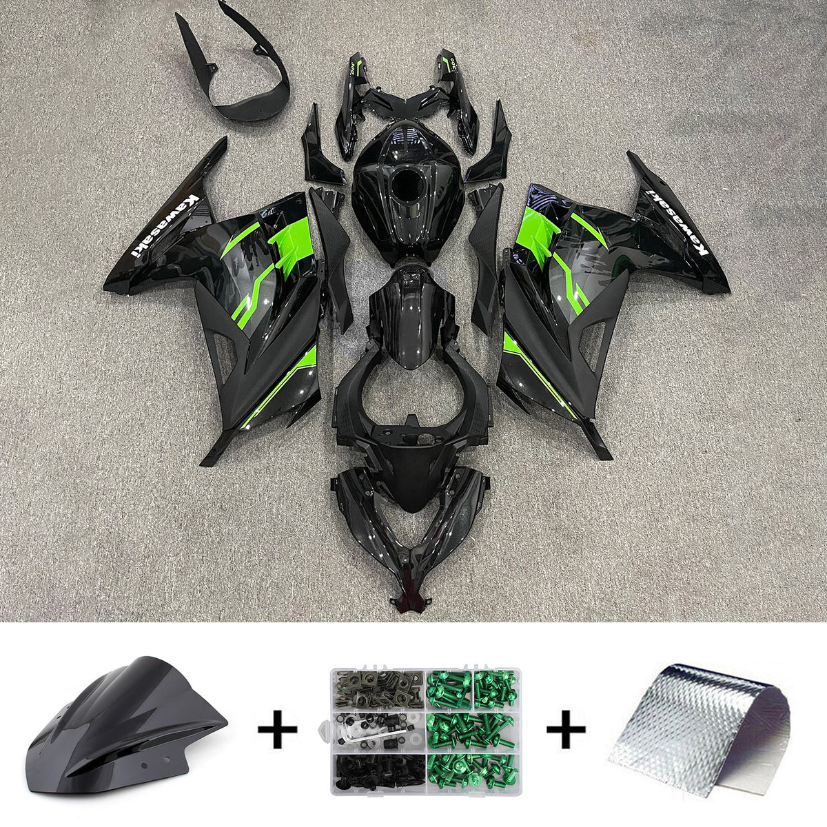 Amotopart 2013-2024 Kawasaki EX300/Ninja300 Nero&amp;Verde Style1 Kit carena