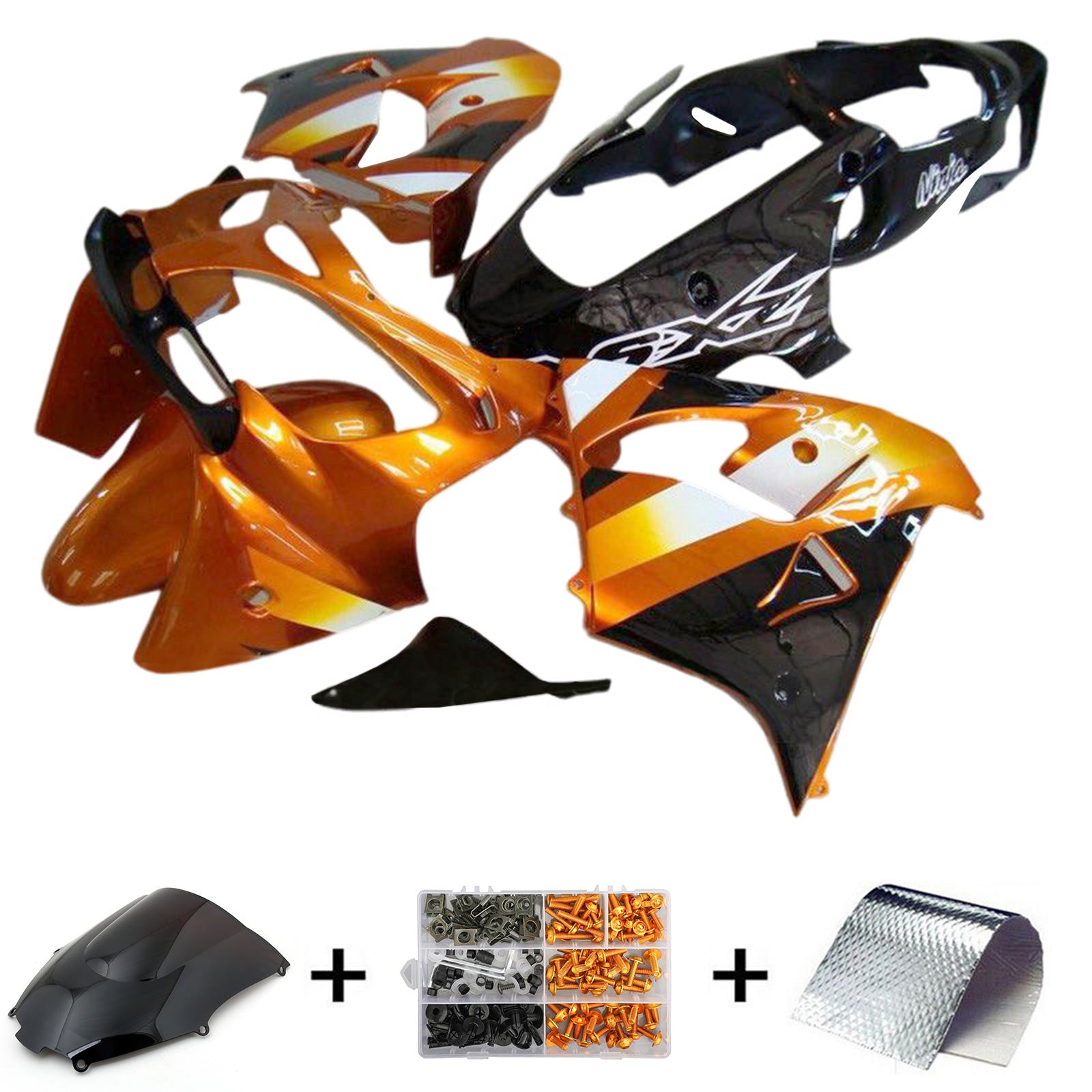 Amotopart 2000–2001 Kawasaki ZX9R Orange Schwarz Verkleidungsset