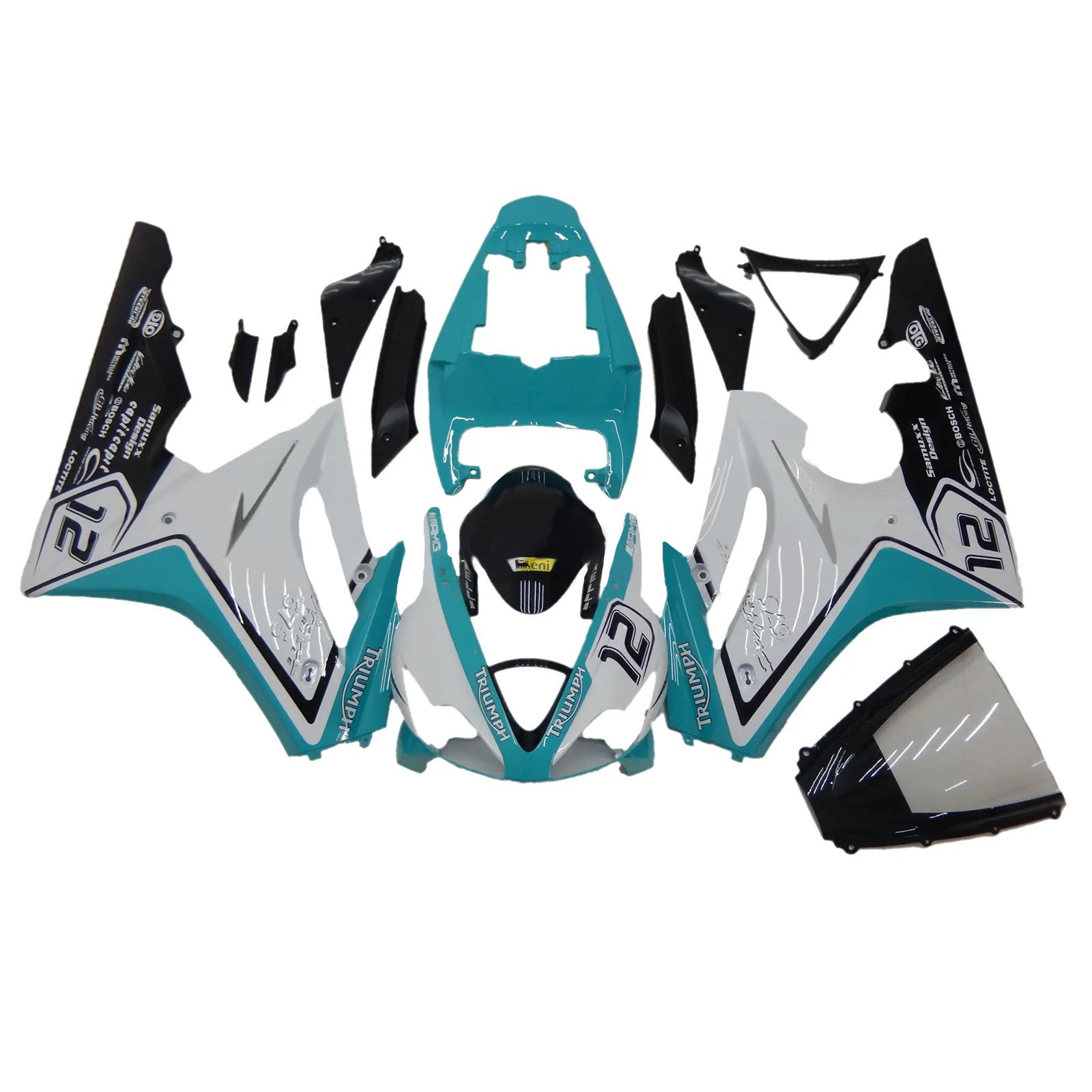 Amotopart 2006-2008 Kit carena Triumph Daytona 675 White&amp;Blue Style4