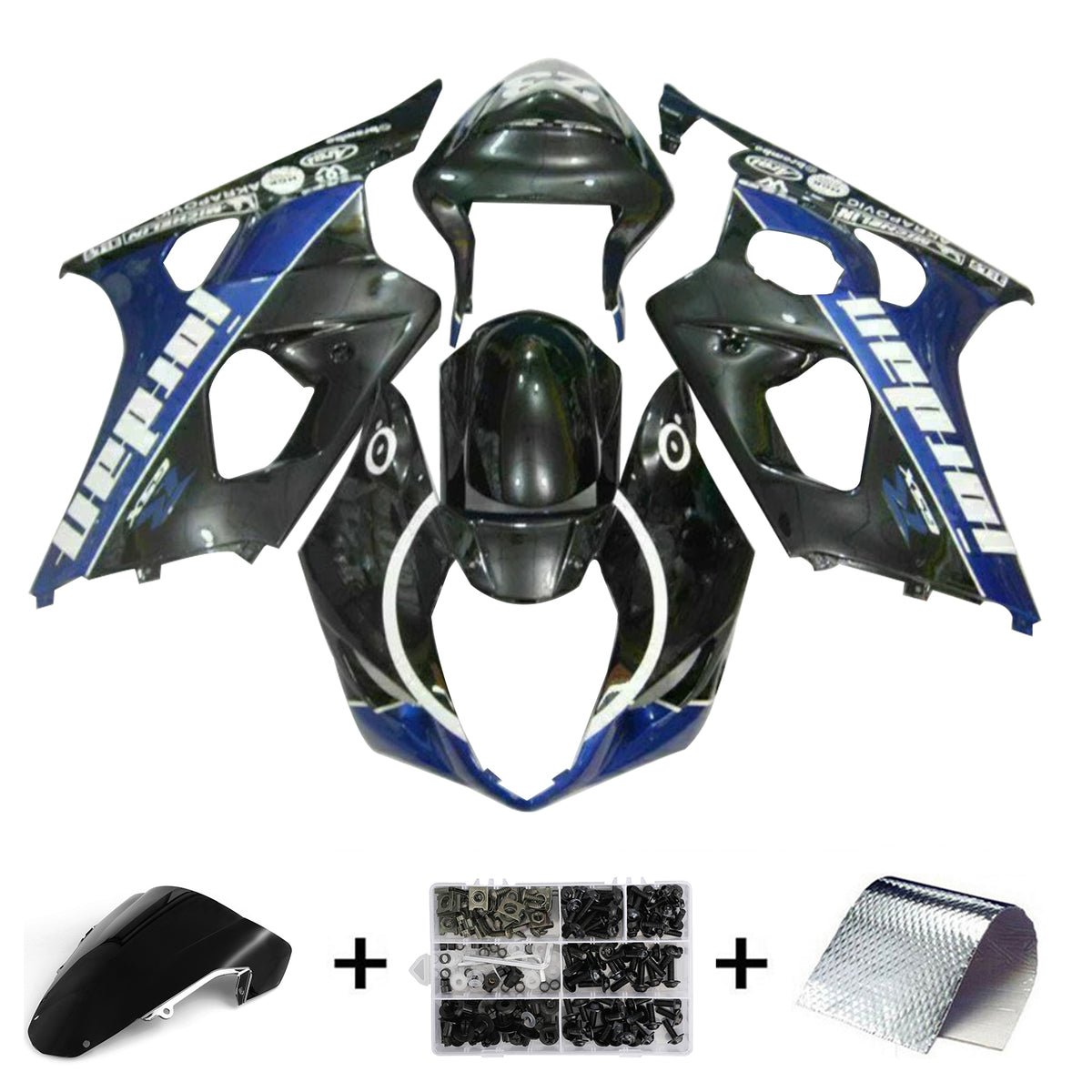 Amotopart 2003-2004 K3 GSXR1000 Suzuki Kit de carénage bleu et noir