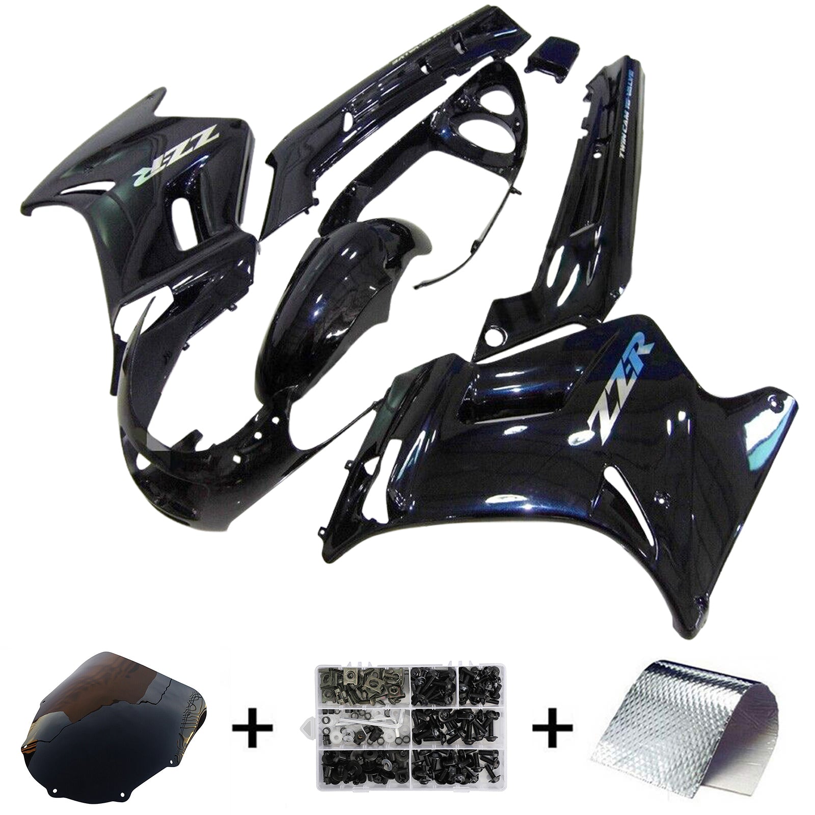 Kit de carénage noir Amotopart 1996-2007 Kawasaki ZZR250