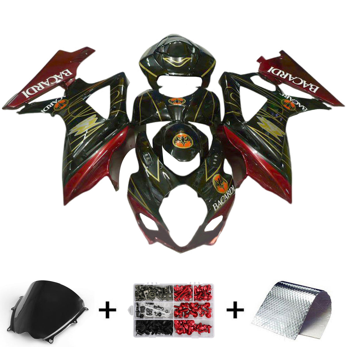 Amotopart 2007-2008 K7 GSXR1000 Suzuki rojo con detalles dorados kit de carenado