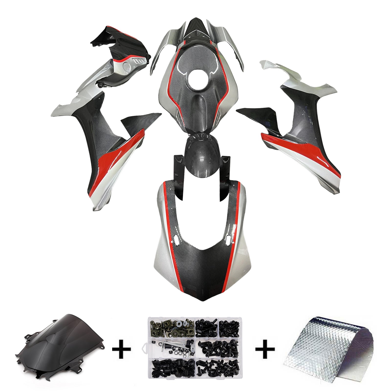 Amotopart 2015-2019 Yamaha  YZF-R1 Grey & Black Carbon Fiber Pattern Fairing Kit