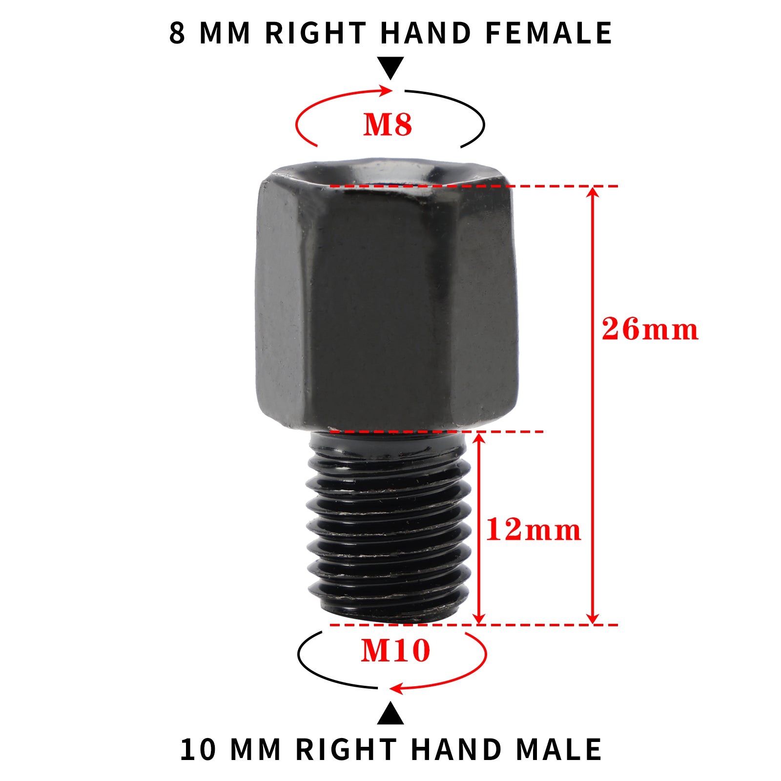 Motorcycle Mirror Adapters Adaptors Right-hand turn 8mm to 10mm Standard Thread