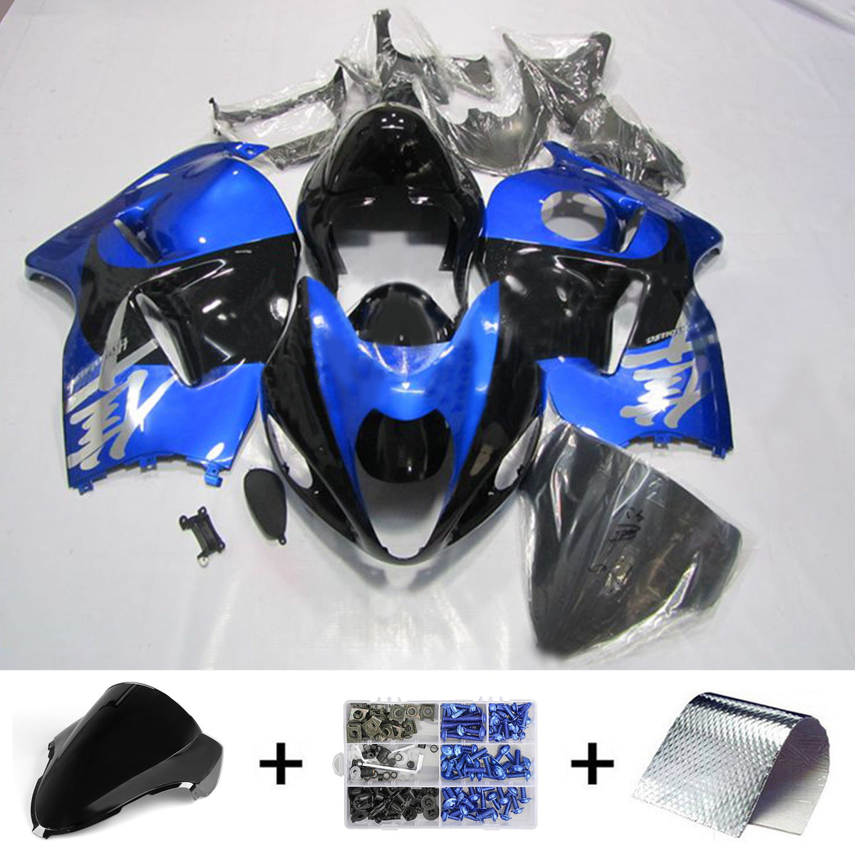 Amotopart 1999-2007 Suzuki Hayabusa GSX1300R Azul y Negro Style2 Kit de carenado