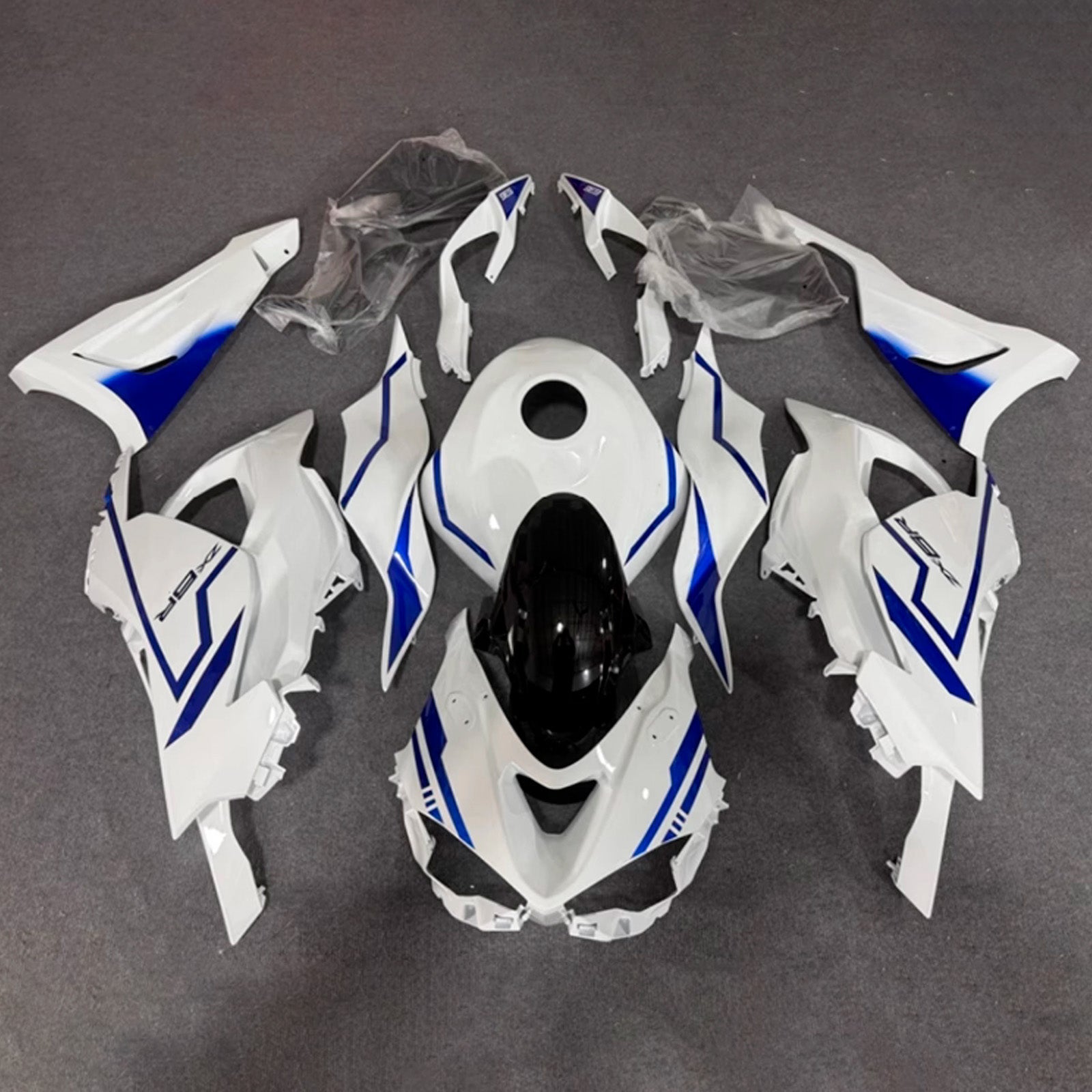 Amotopart 2024-2026 Kawasaki ZX-6R White Blue Fairing Kit