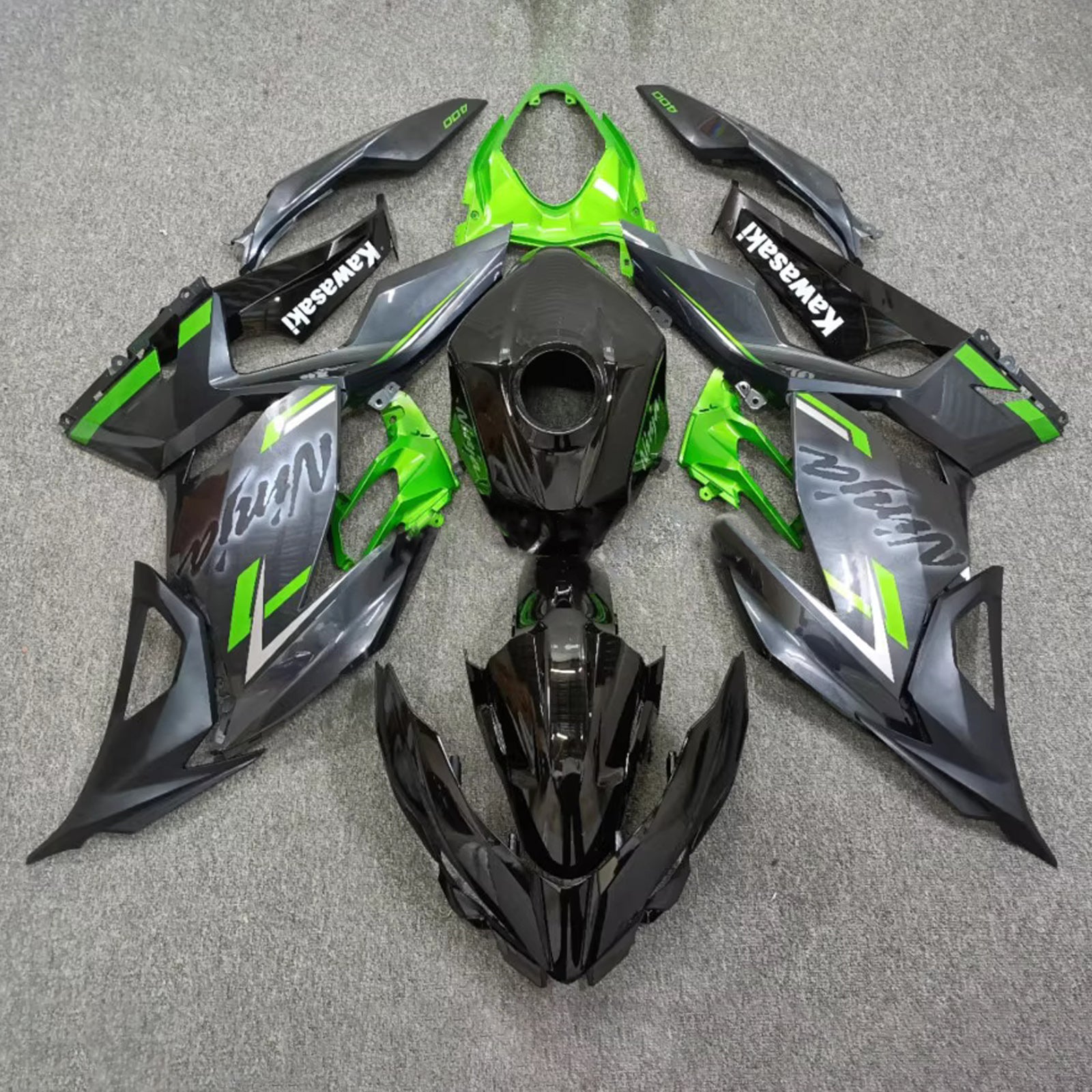 Amotopart 2018-2024 Kawasaki EX400/Ninja400 Black Green Fairing Kit