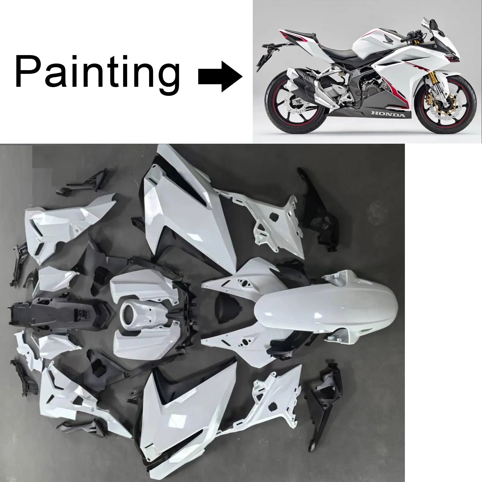 Amotopart 2017-2022 Honda CBR250RR White Black & Red Fairing Kit