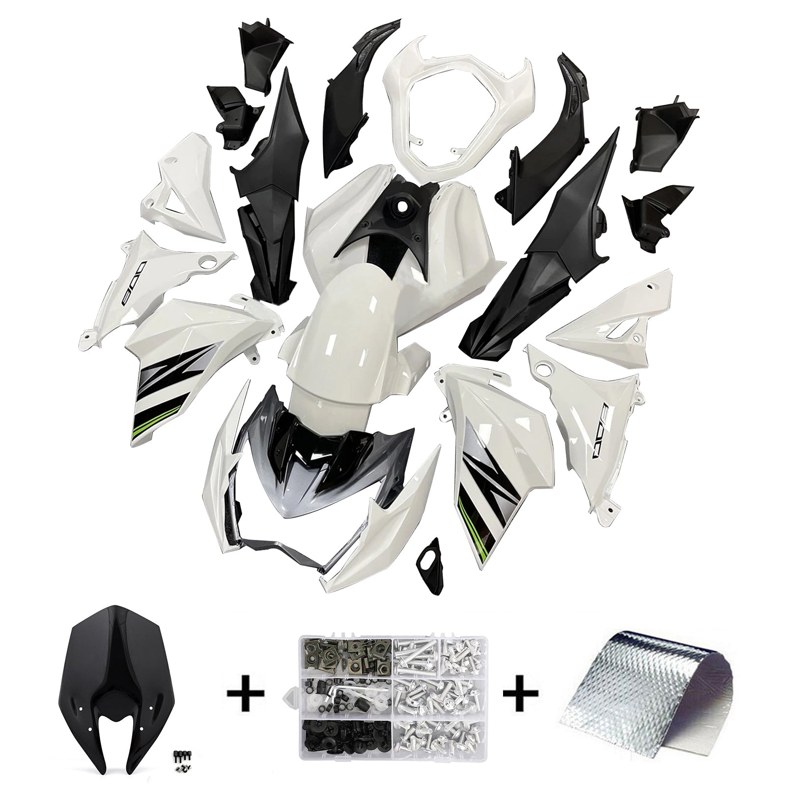 Amotopart 2013-2018 Kawasaki Z800 Kit de carenado blanco negro