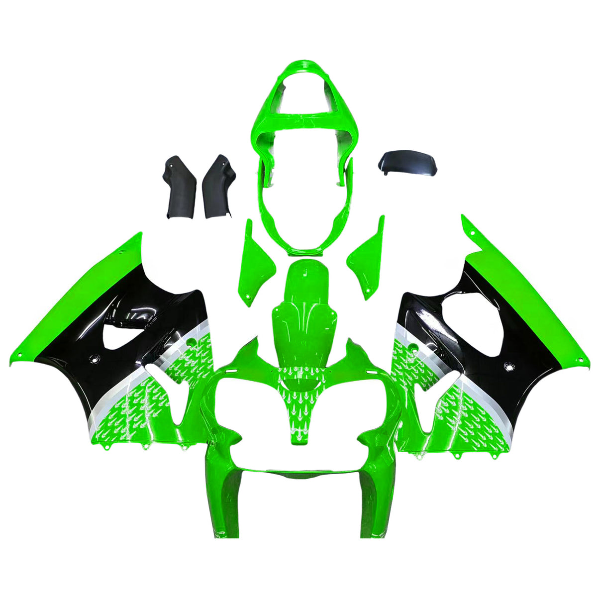 Amotopart 2000-2002 2005-2008 Kawasaki ZX-6R 636 ZZR600 Green Black White Fairing Kit