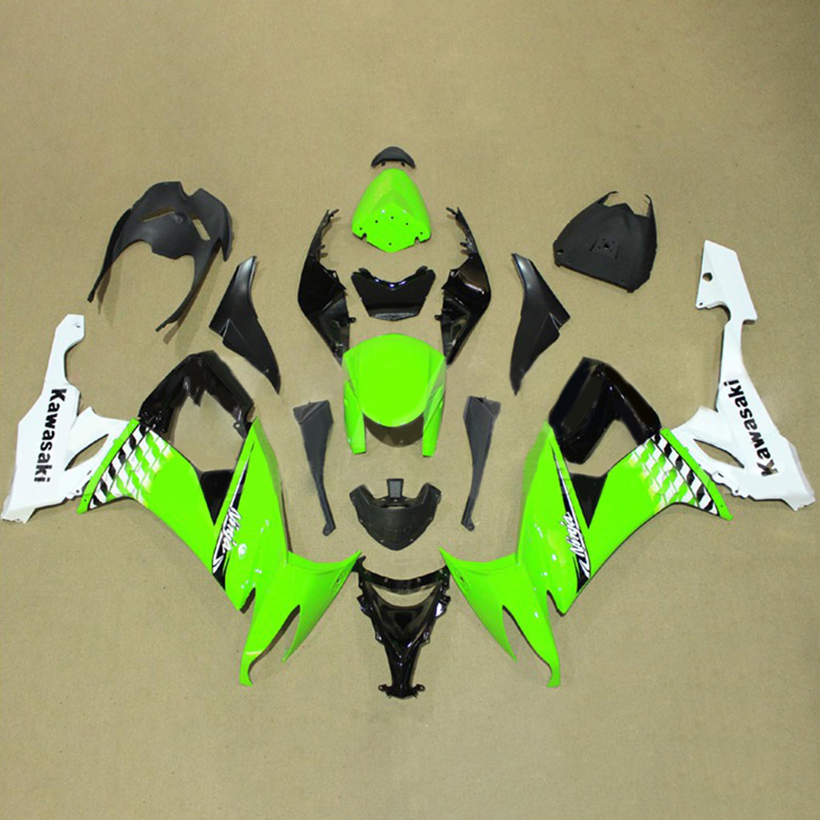 Amotopart 2008-2010 Kawasaki ZX10R Kit de carénage vert et blanc Style 1