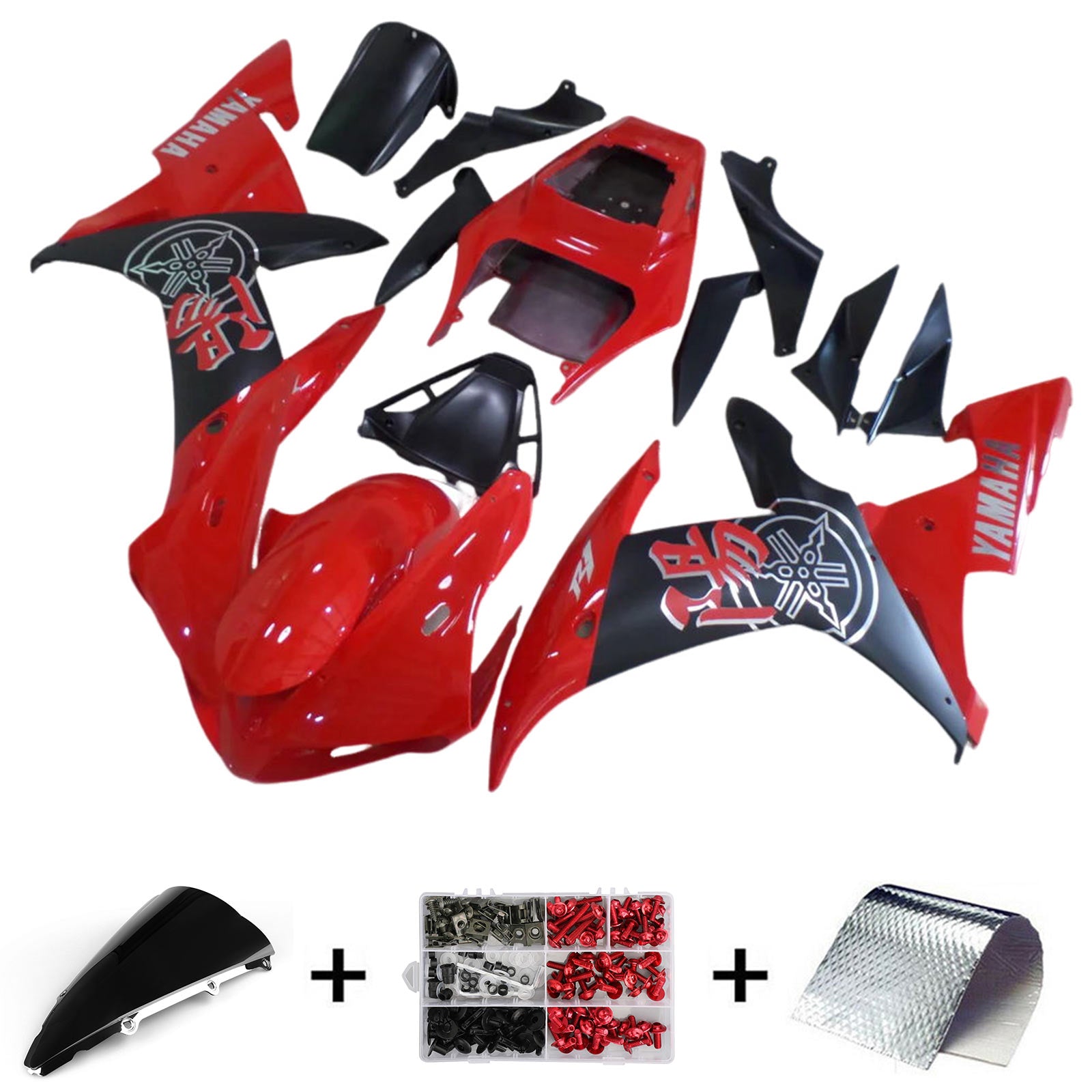 Amotopart 2002-2003 Yamaha YZF R1 Kit de carenado negro rojo y logotipo