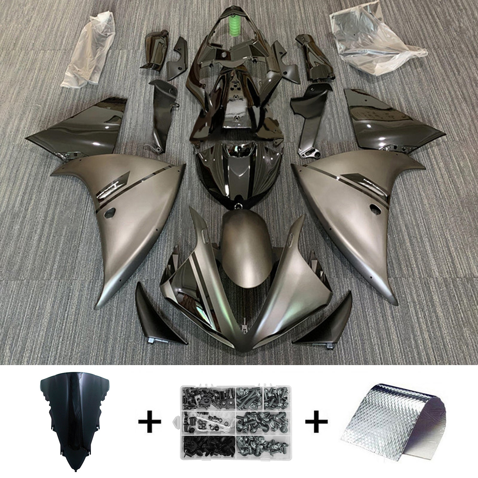 Amotopart 2012–2014 Yamaha YZF 1000 R1 schwarz-graues Verkleidungsset