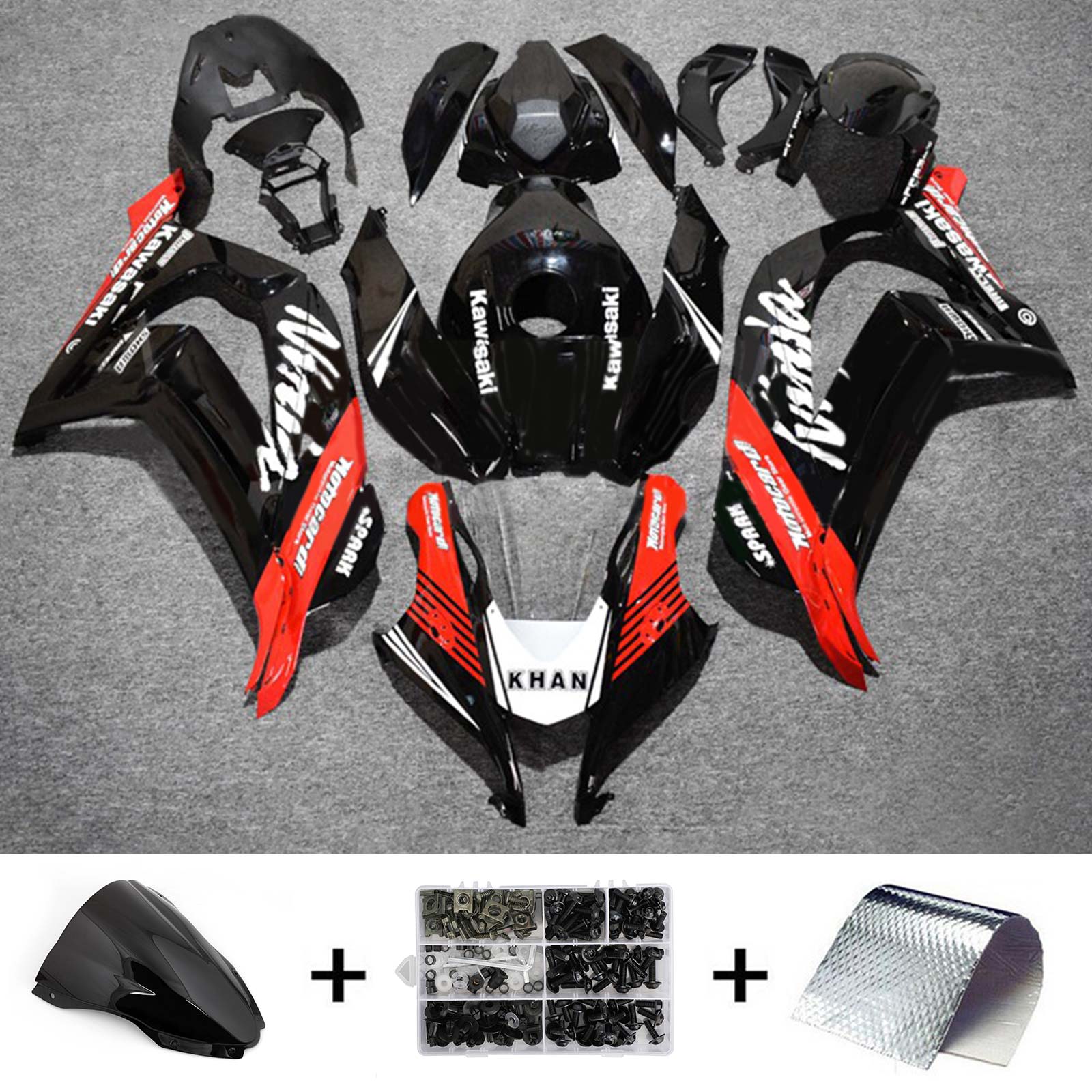 Amotopart 2016-2020 ZX10R Kawasaki Kit de carenado rojo y negro Style9