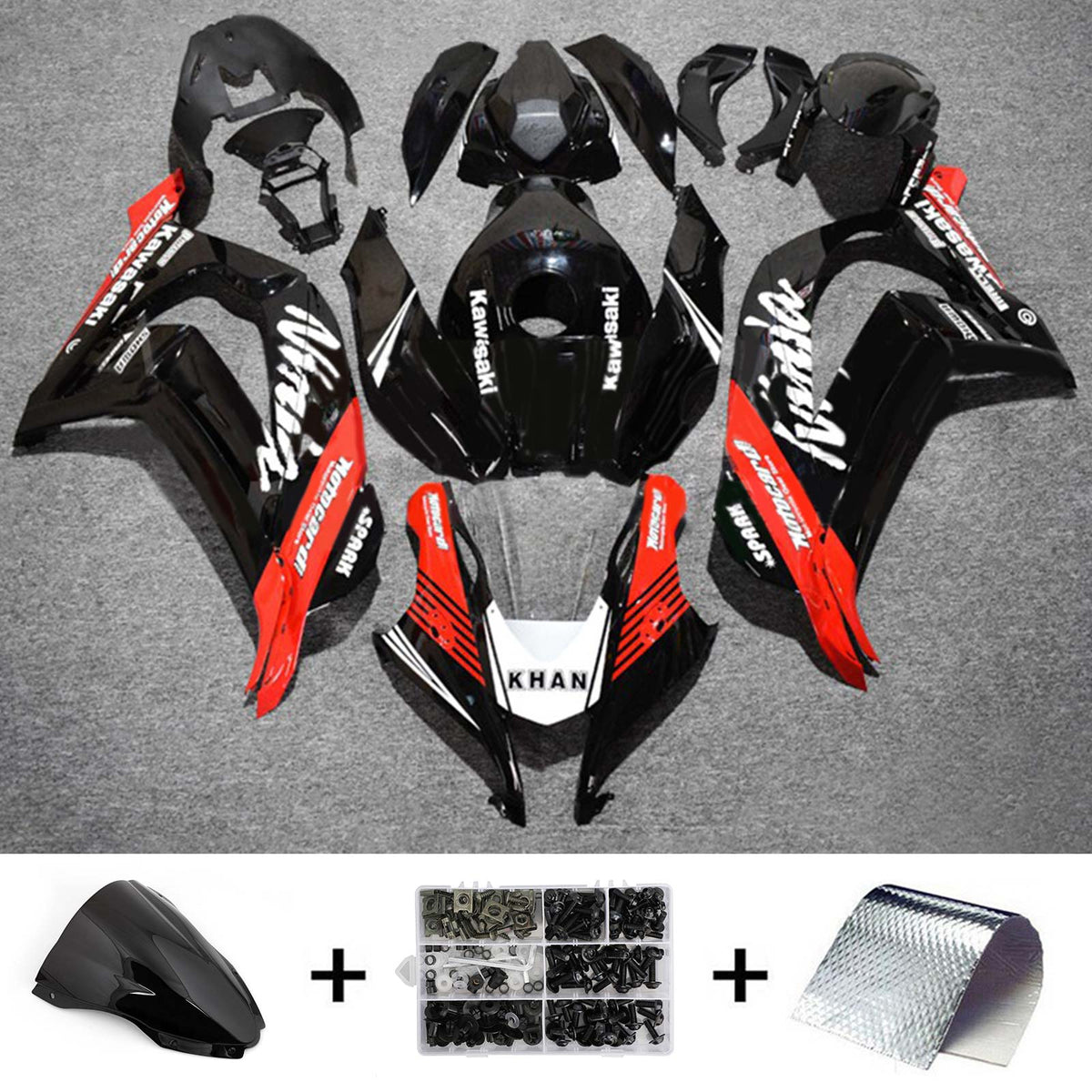 Kit carena Amotopart 2016-2020 ZX10R Kawasaki rosso e nero Style9