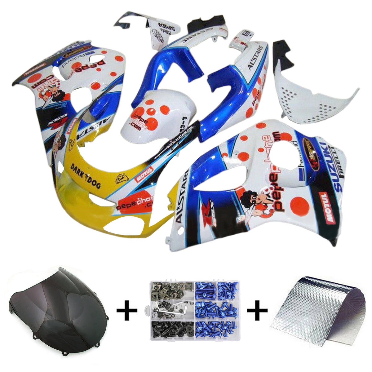 Amotopart GSXR600 1996-2000 GSXR750 1996-1999 Kit de carénage Suzuki bleu et jaune