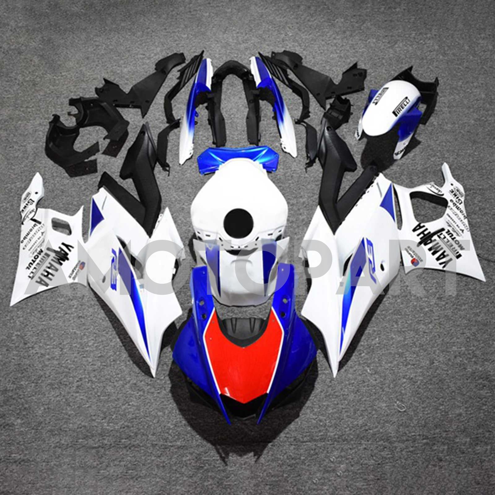 Amotopart 2022-2024 Yamaha YZF-R3 R25 White&Blue Style1 Fairing Kit