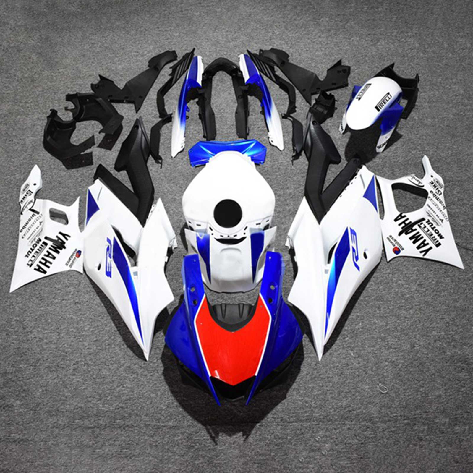 Amotopart 2022-2023 Yamaha YZF-R3 R25 White&Blue Style1 Fairing Kit